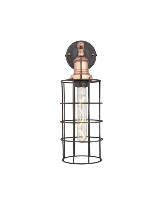 Simple Vintage Wire Cage Wall Light Pewter Cylinder Copper Holder