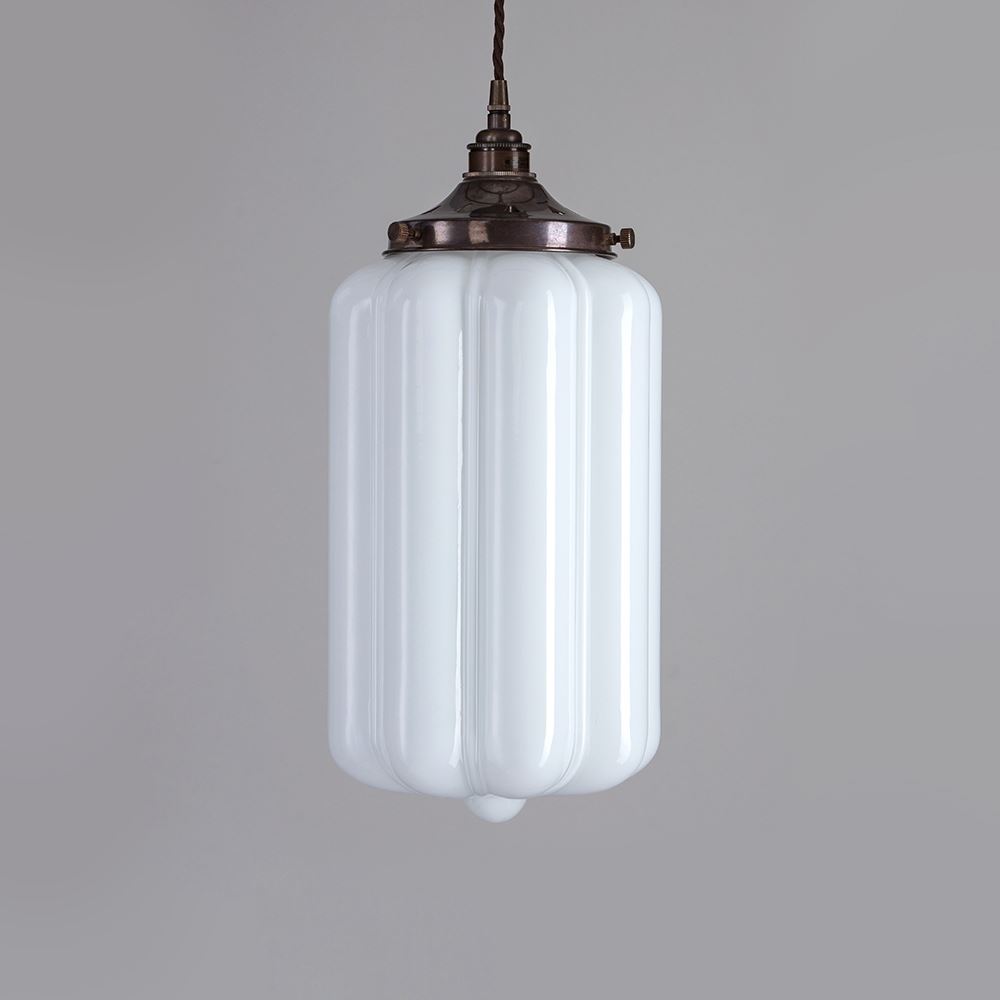 Old School Electric Ellington Pendant Opal Glass Dark Brown Flex With Antique Brass Fittings White Designer Pendant Lighting