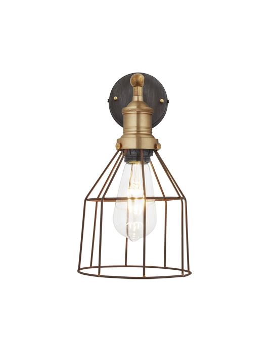 Simple Vintage Wire Cage Wall Light Rusty Cone Brass Holder
