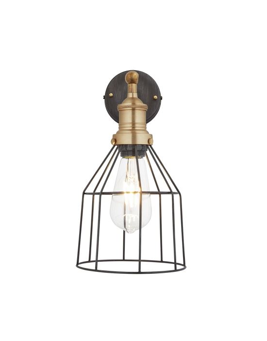 Simple Vintage Wire Cage Wall Light Pewter Cone Brass Holder