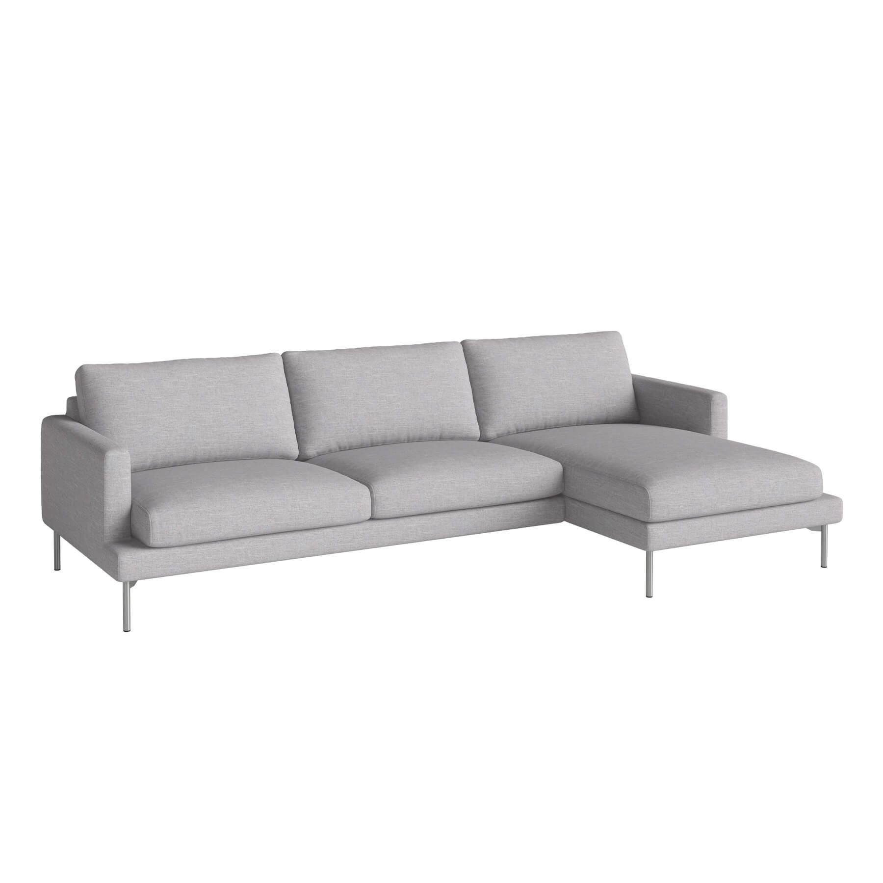 Bolia Veneda Sofa 35 Seater Sofa With Chaise Longue Brushed Steel Baize Light Grey Right Grey Designer Furniture From Holloways Of Ludlow