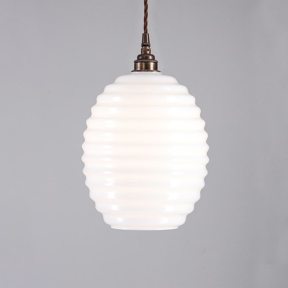 Old School Electric Beehive Pendant Brown Flex With Antique Brass Fittings 3m Flex White Designer Pendant Lighting