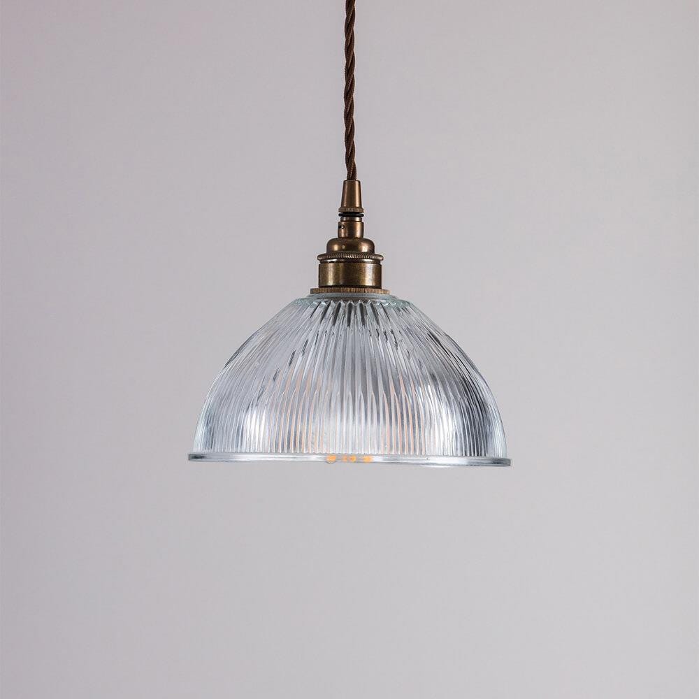 Old School Electric Prismatic Dome Pendant Small Brown Flex With Antique Brass Fittings Clear Designer Pendant Lighting