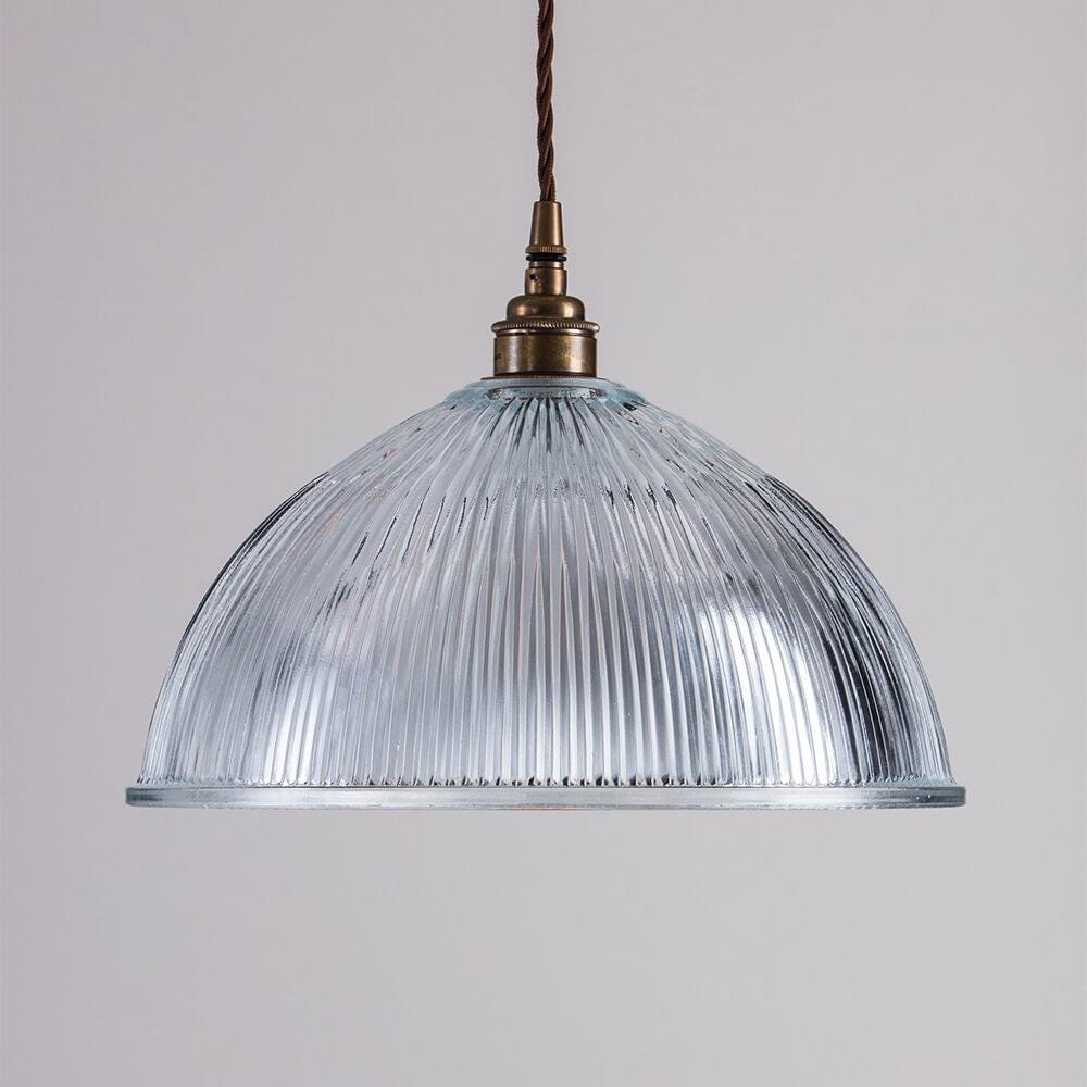 Old School Electric Prismatic Dome Pendant Medium Brown Flex With Antique Brass Fittings Clear Designer Pendant Lighting