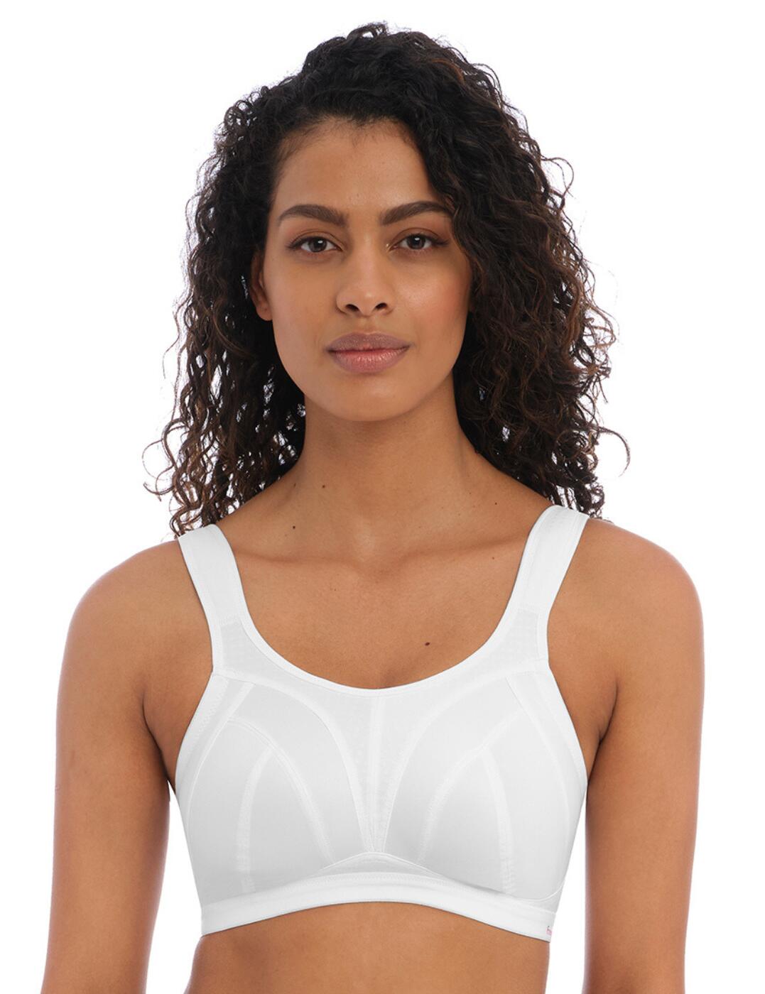 Freya's Active Dynamic sports bra is made for high-impact activity, supporting your bust by encapsulating your breasts instead of the traditional compression. The cups are non-wired, with a wide underband instead to provide support. A hook and eye fastening at the rear ensures a secure, snug fit, while the straps are fully adjustable and feature a J-hook to easily convert them to a racerback. The material is designed to draw moisture away from the body to keep you feeling fresh no matter what you are doing.  Non-wired Full cup coverage Adjustable straps Hook and eye fastening J-hook to convert to a racerback Moisture wicking Wide underband Country of origin: Sri Lanka Composition: 70% Polyamide &pipe; 24% Polyester &pipe; 6% Elastane Listed in UK sizes  58053-102285-1328395 4014 Sports Bra