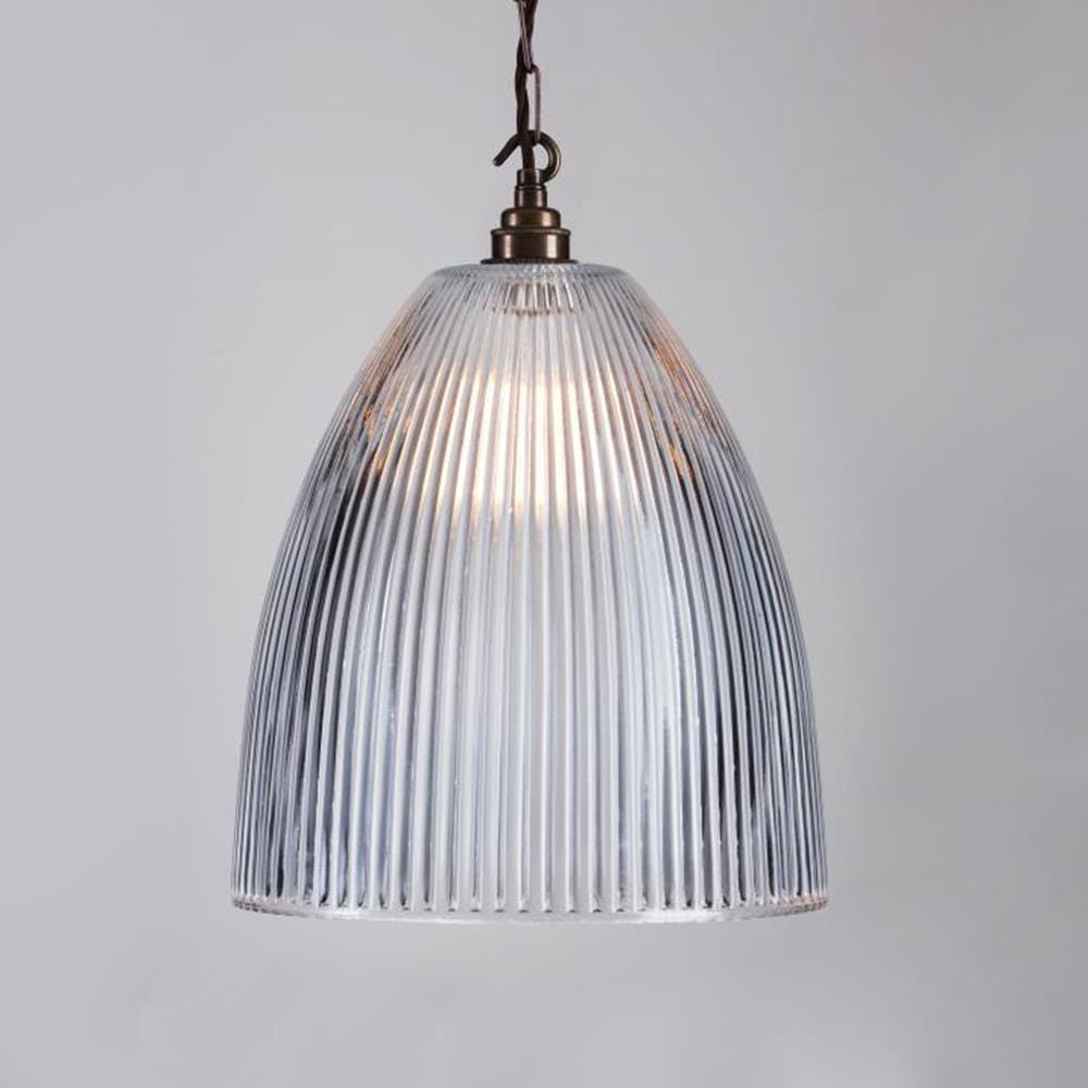 Old School Electric Elongated Prismatic Pendants Large With Chain Brown Flex With Antique Brass Fittings Clear Designer Lighting From Holloways Of