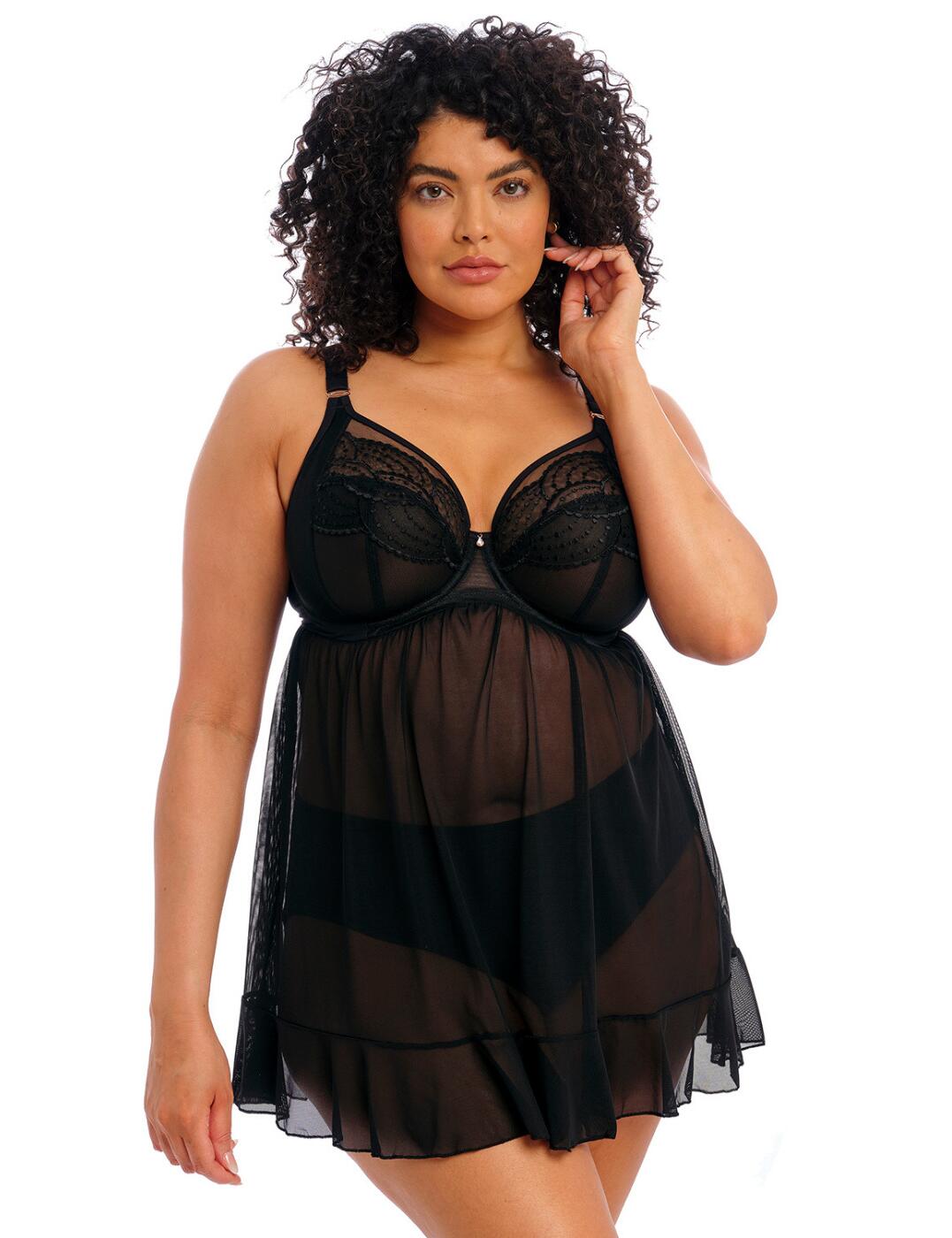 This gorgeous babydoll from the Priya range by Elomi is the perfect addition to any women's lingerie drawer. The feminine skirt is made from a transparent mesh for an alluring look. Mesh panels run across the cups with an on-trend strap detailing to emphasise the cleavage. They are designed with adjustable straps and a traditional hook and eye closure for a secure fit. Underwiring and moulding in the cups creates a firm hold and perfectly shapes your bust without push-ups.  Moulded Underwired Non-padded Sheer mesh skirt Feminine design Sexy lingerie as well as casual lingerie Adjustability on the straps Hook and eye closure Semi-sheer mesh panels across the cups Delicate detailing Country of origin: Indonesia Composition: 75% Polyamide &pipe; 10% Elastane &pipe; 9% Polyester &pipe; 6% Cotton Listed in UK sizes  58063-102306-1331794 4551  Babydoll