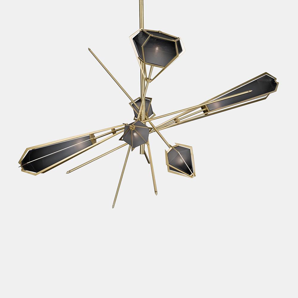 Harlow Chandelier Large Smoked Grey Satin Brass Satin Brass