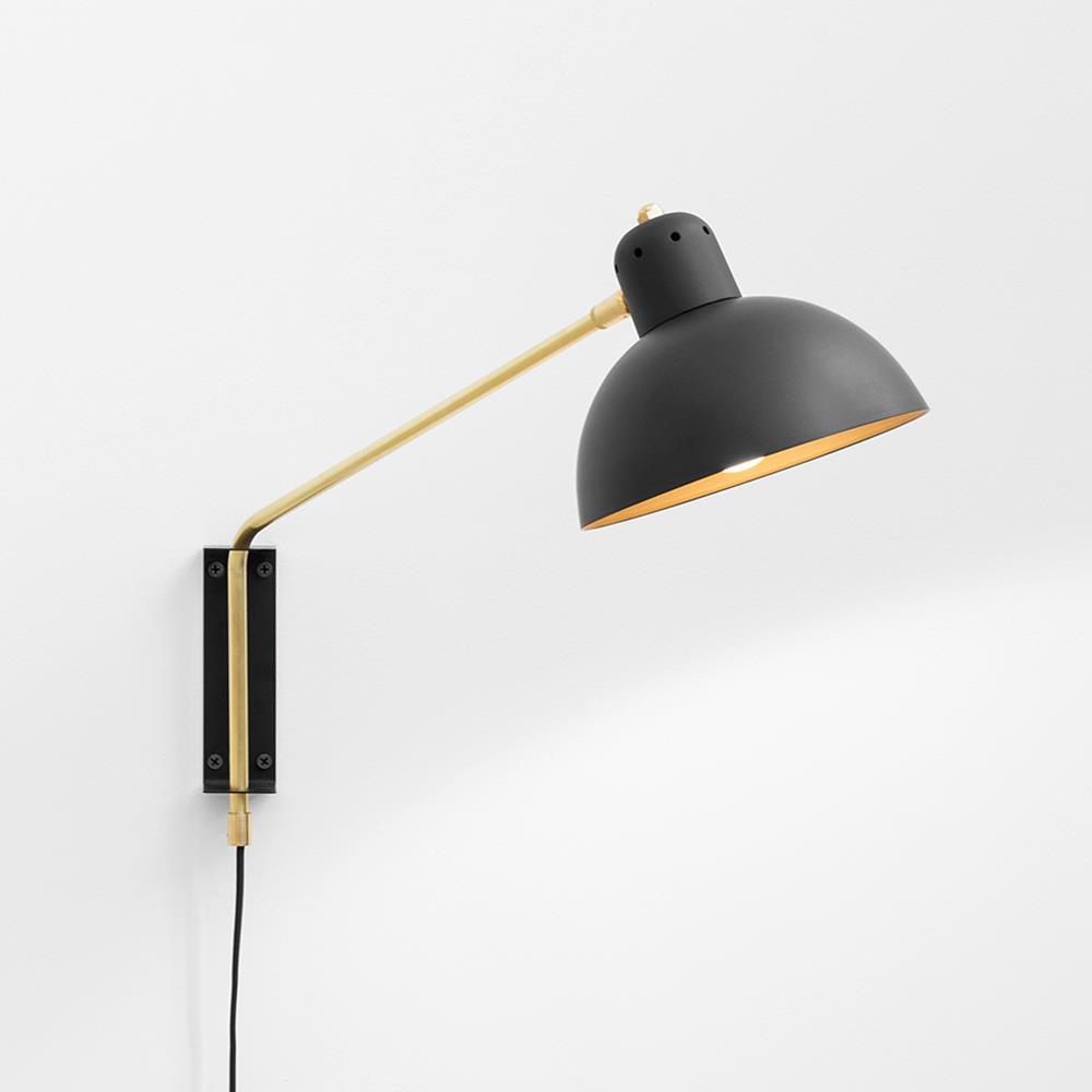 Waldorf Wall Light Small White Brass Cable And Plug Black