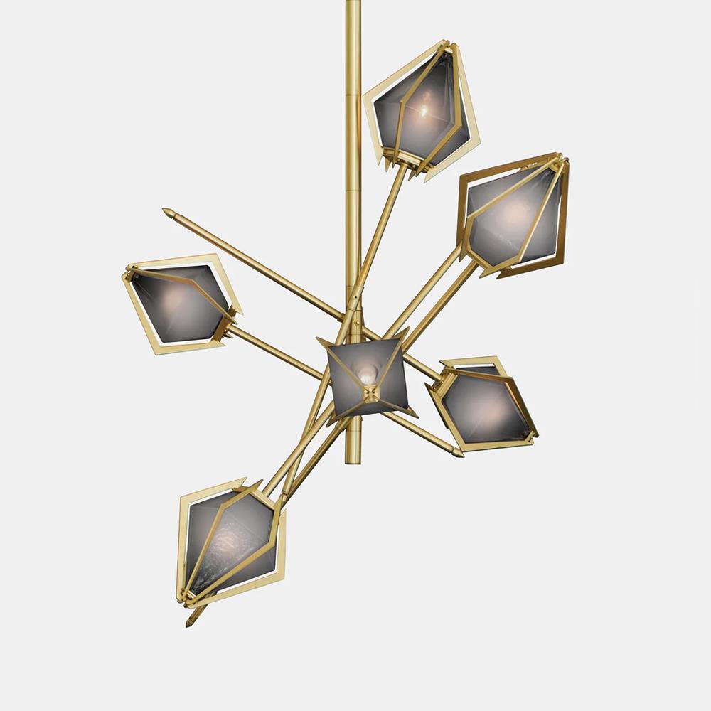 Harlow Chandelier Small Smoked Grey Satin Brass Satin Brass