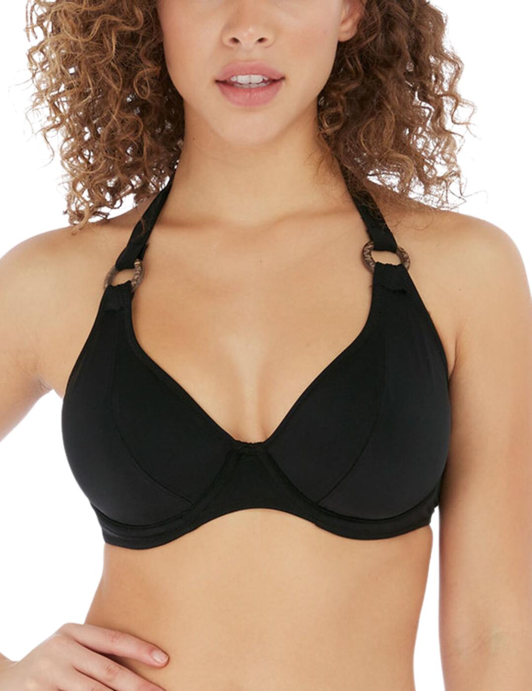 For staple pieces look no further than Freya's Coco Wave collection this season. A timeless design this halter bikini top is your next perfect match. Designed with a classic plunging neckline to flatter your curves with the underwiring of this piece offering support and lift to your bust, this bikini top is a must-have. This halter bikini top has Powernet lined cups for shape and features chic ring detailings that are crafted from the natural by-product of coconut for an elevated modern twist. This piece is fastened at the back with a plastic clip fastening and has a self-tie halterneck that can be altered to your own individual fit.  A swim essential Powernet lined cups Plunging neckline Halterneck design Underwired Plastic clip fastening on rear Coconut ring detail on shoulder straps Country of origin: Tunisia Composition: 38% Polyamide &pipe; 23% Seaqual® &pipe; 16% Elastane &pipe; 23% Polyester Listed in UK sizes  58112-102388-1332263 7001  Halter Bikini Top