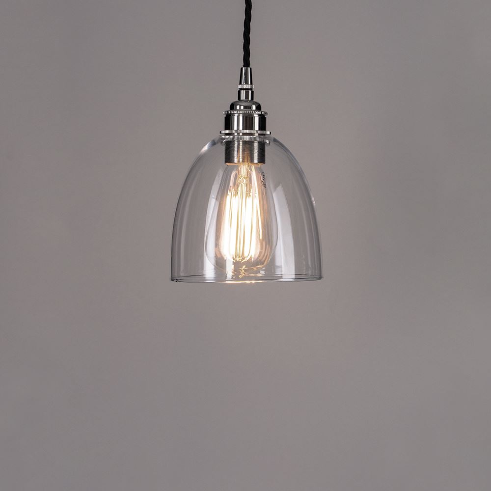 Old School Electric Bell Blown Glass Pendant Small Black Flex With Polished Nickel Fittings Clear Designer Pendant Lighting