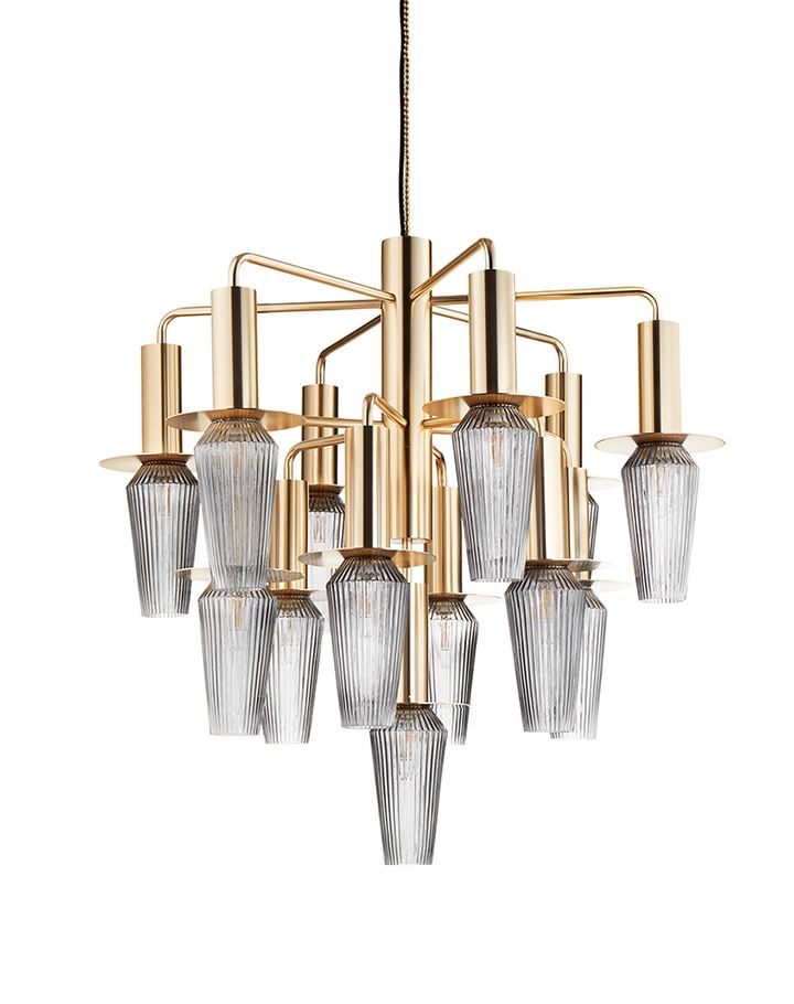 Harakiri Chandelier Small Gold Base With Smoke Glass