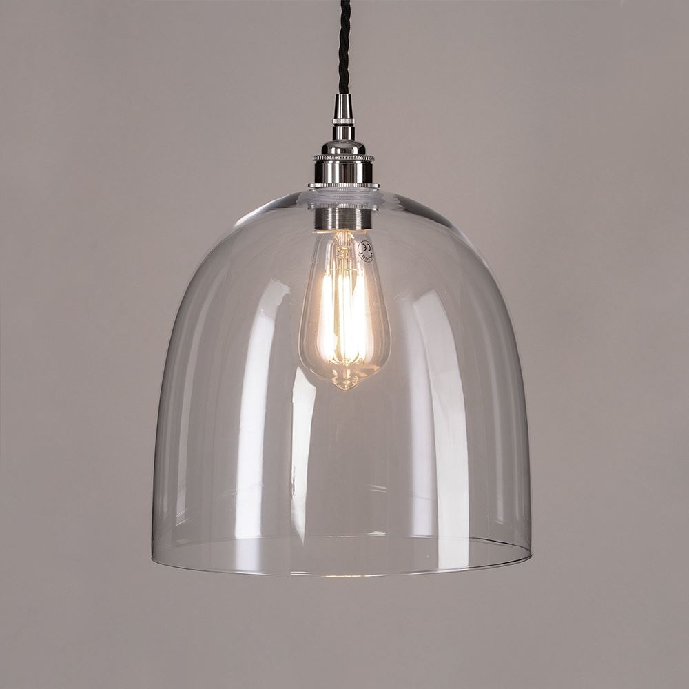 Old School Electric Bell Blown Glass Pendant Large Black Flex With Polished Nickel Fittings Clear Designer Pendant Lighting