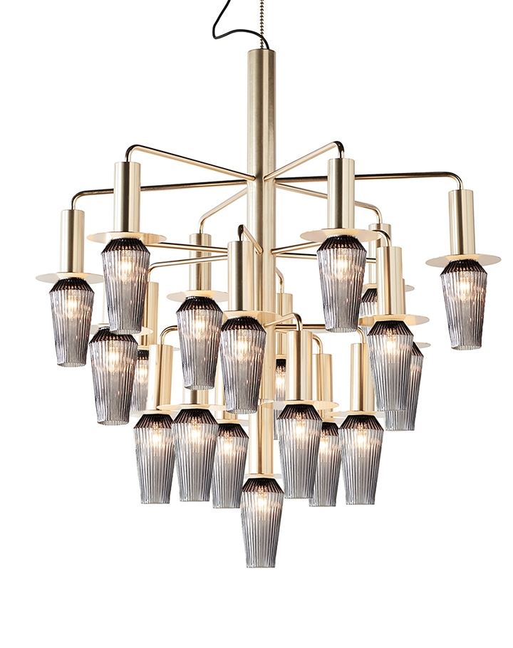 Harakiri Chandelier Standard Gold Base With Smoke Glass