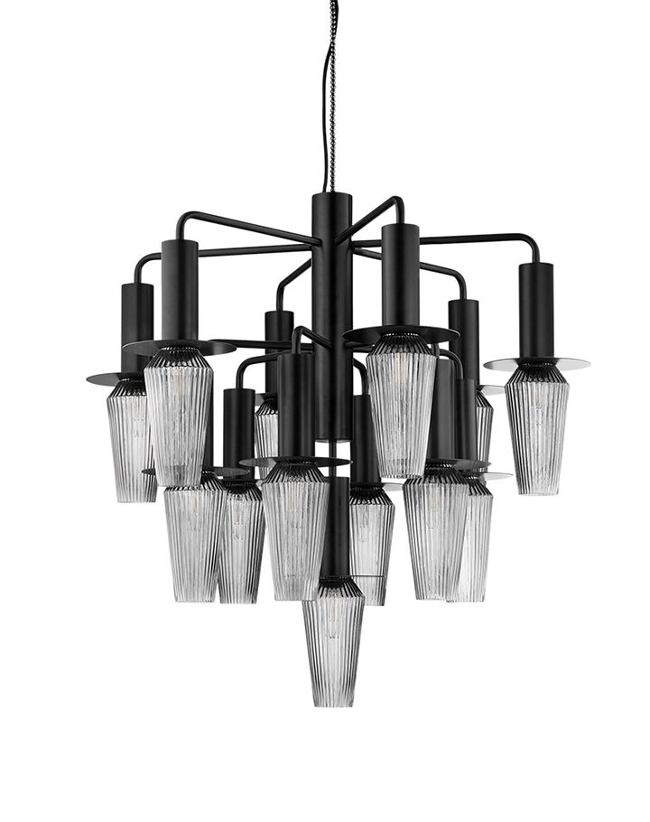 Harakiri Chandelier Small Black Base With Smoke Glass