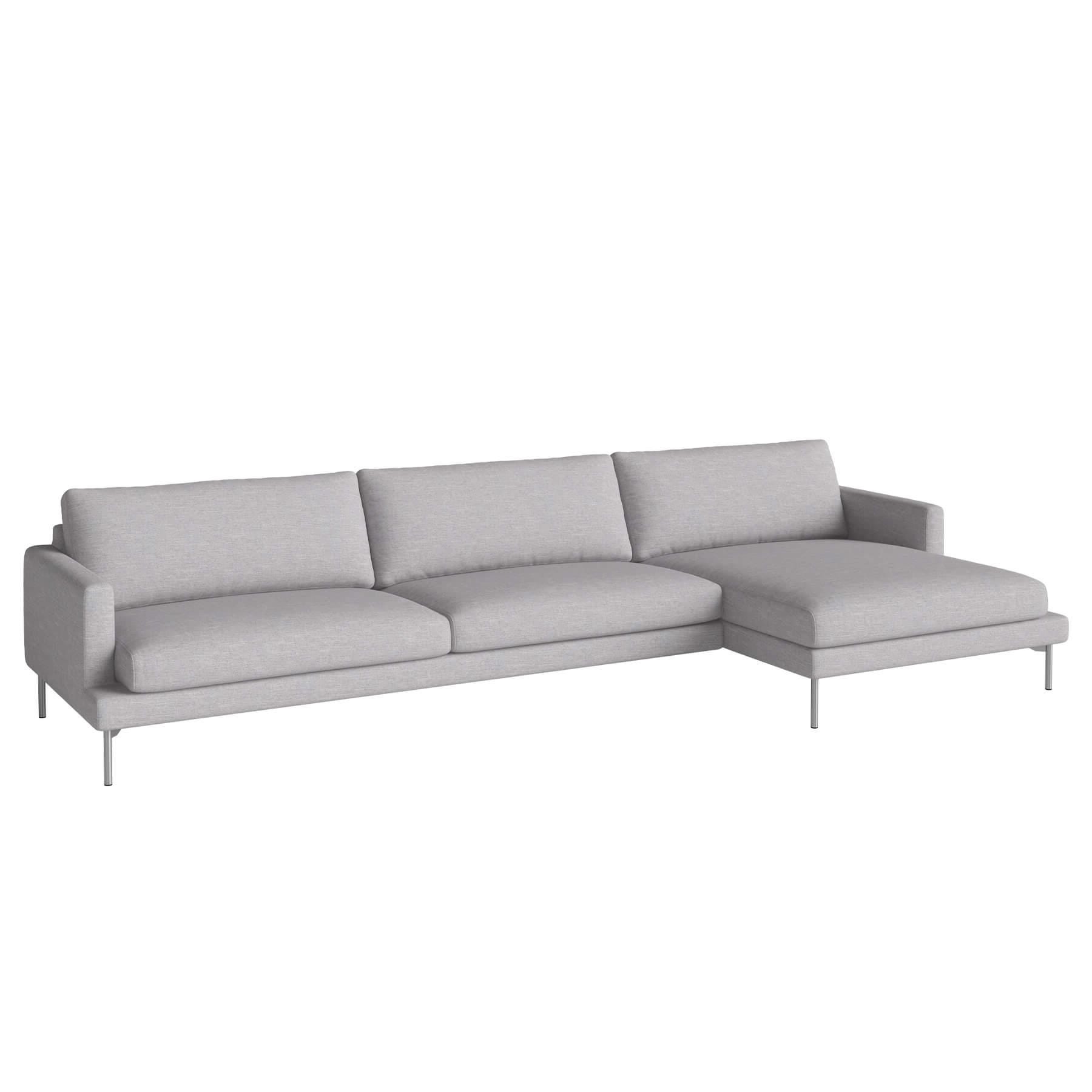 Bolia Veneda Sofa 45 Seater Sofa With Chaise Longue Brushed Steel Baize Light Grey Right Grey Designer Furniture From Holloways Of Ludlow