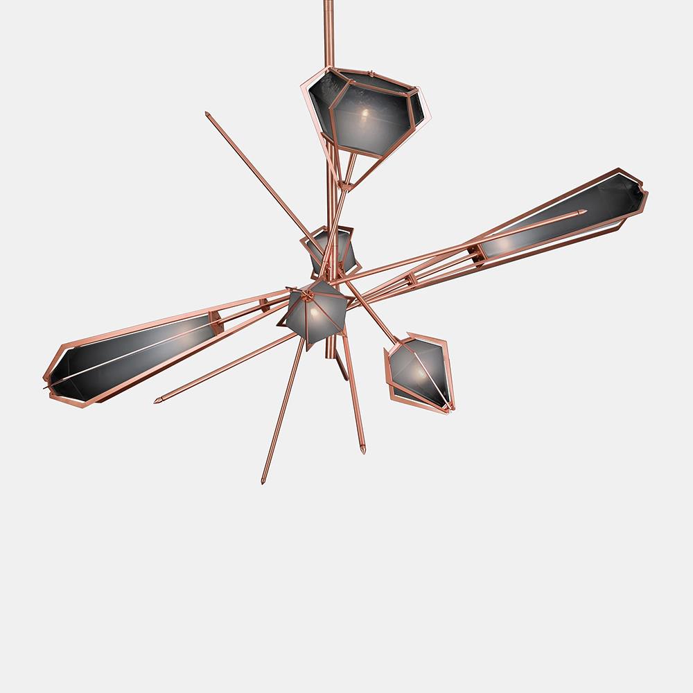 Harlow Chandelier Large Smoked Grey Satin Copper Satin Brass