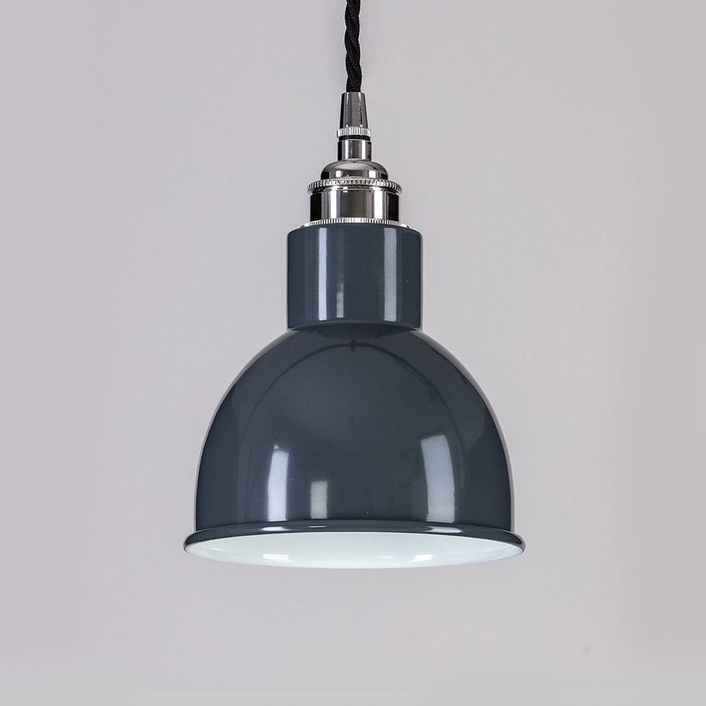 Old School Electric Churchill Pendant Coloured Shades Polished Nickelblack Grey Shade Designer Pendant Lighting