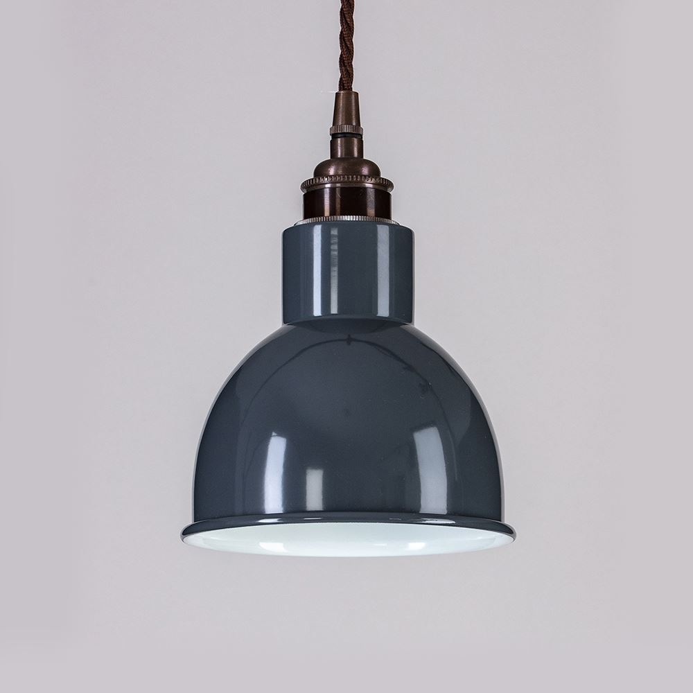 Old School Electric Churchill Pendant Coloured Shades Antique Brassdark Brown Grey Shade Designer Pendant Lighting