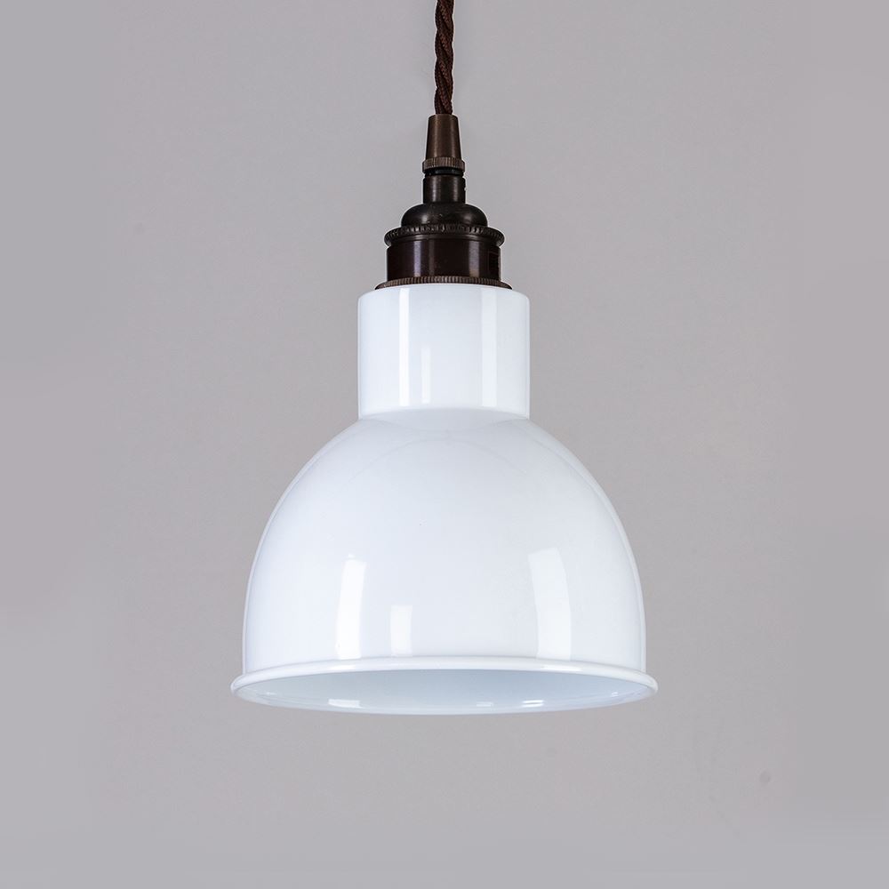 Old School Electric Churchill Pendant Coloured Shades Antique Brassdark Brown White Shade Designer Pendant Lighting