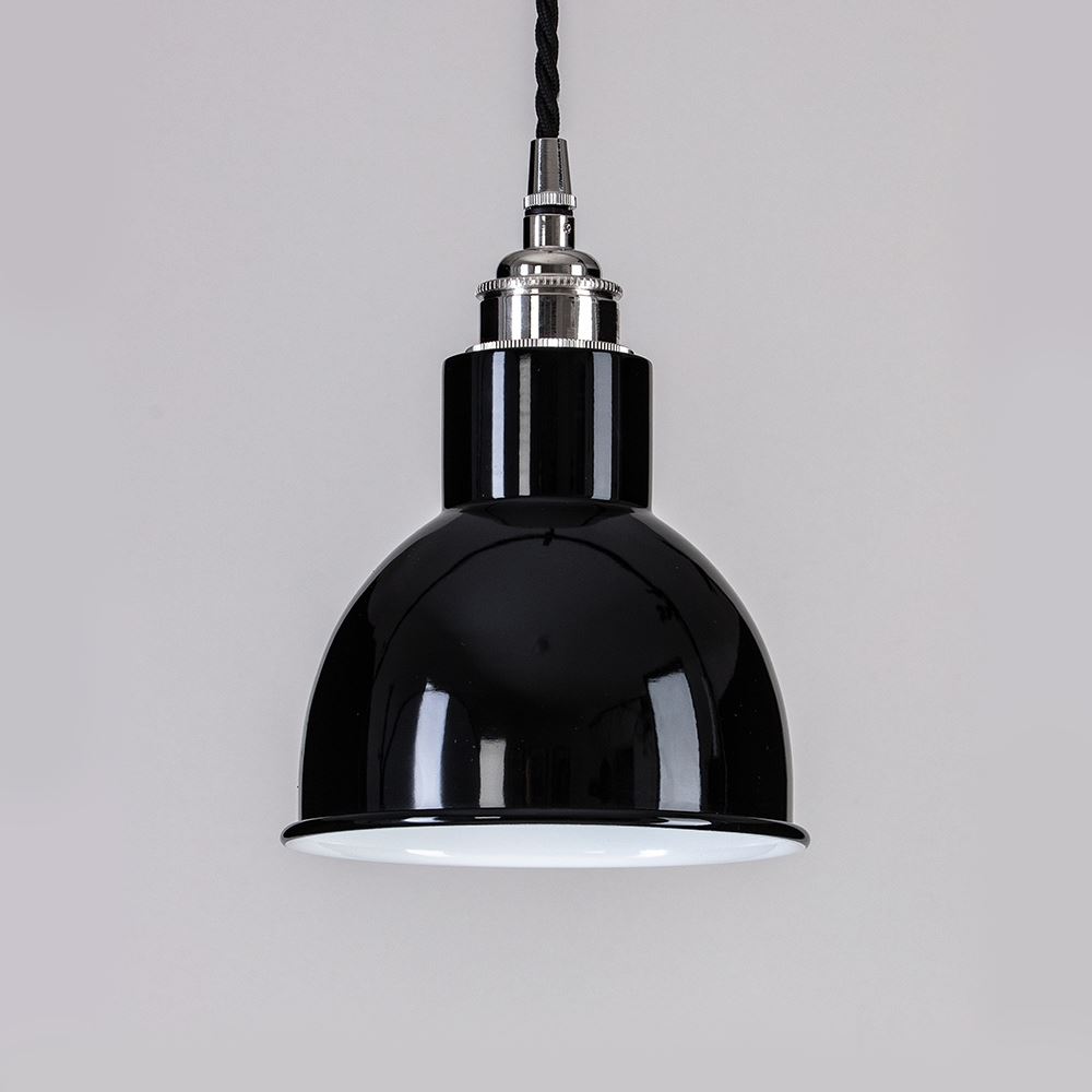 Old School Electric Churchill Pendant Coloured Shades Polished Nickelblack Black Shade Designer Pendant Lighting