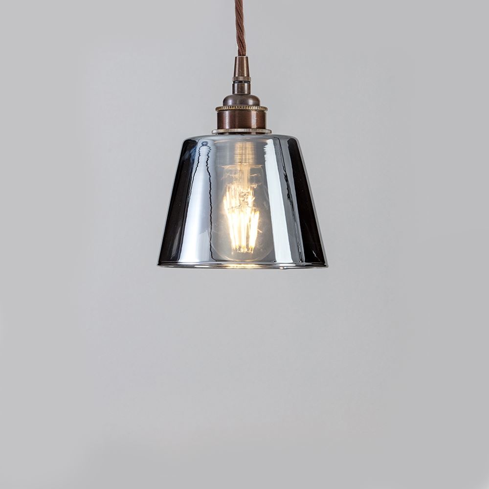 Old School Electric Tapered Blown Glass Pendant Smoked Small Brown Flex With Antique Brass Fittings Grey Designer Pendant Lighting