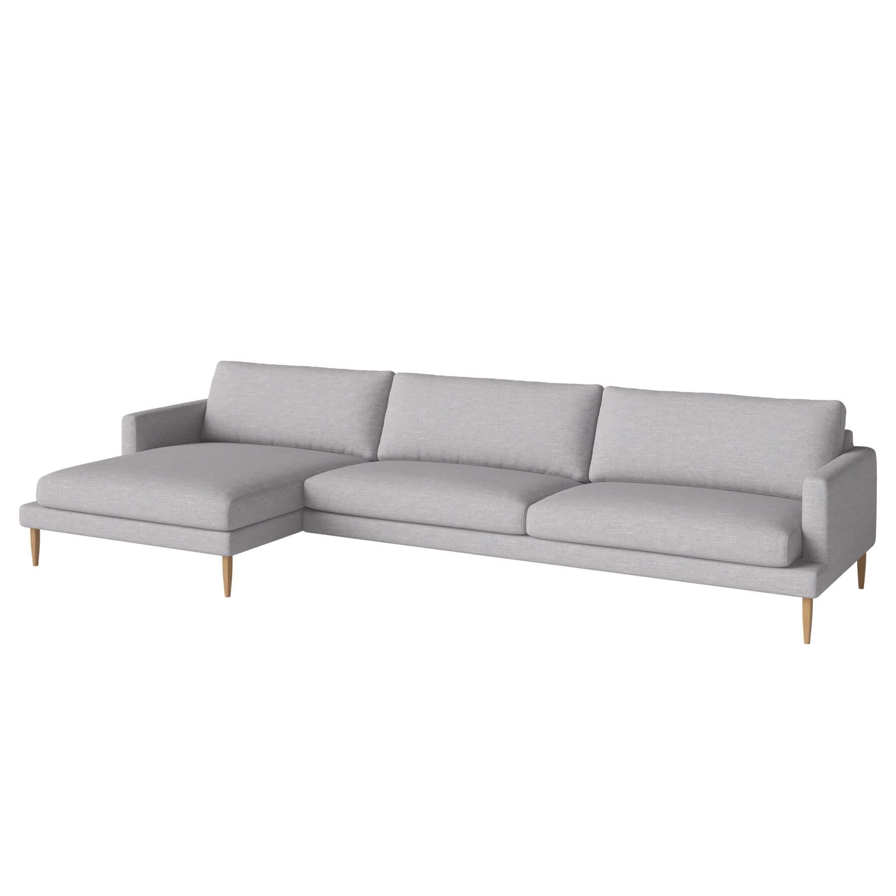 Bolia Veneda Sofa 45 Seater Sofa With Chaise Longue Oiled Oak Baize Light Grey Left Grey Designer Furniture From Holloways Of Ludlow