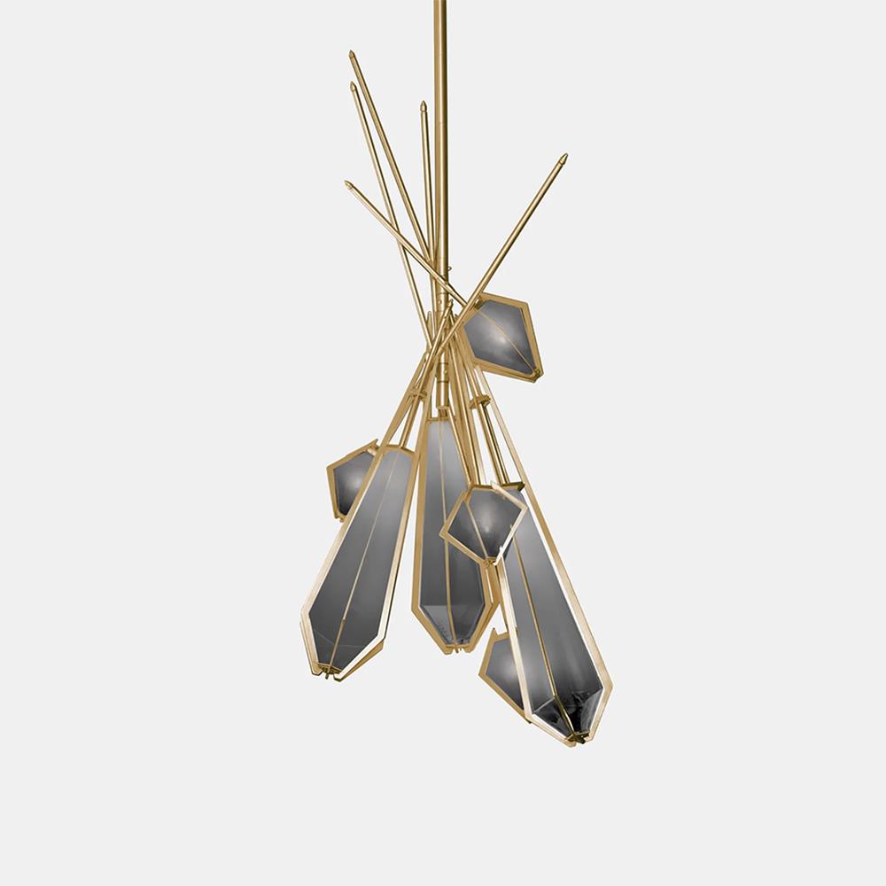 Harlow Dried Flowers Chandelier Large Smoked Grey Satin Brass Satin Copper