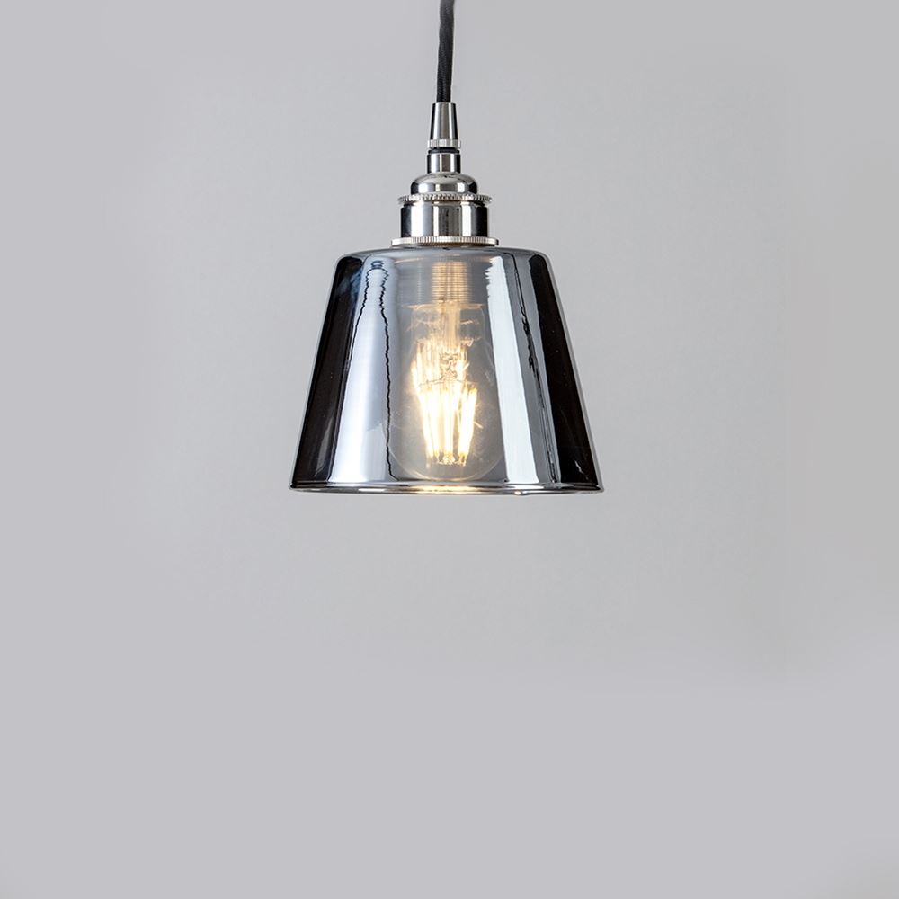 Old School Electric Tapered Blown Glass Pendant Smoked Small Black Flex With Polished Nickel Fittings Grey Designer Pendant Lighting