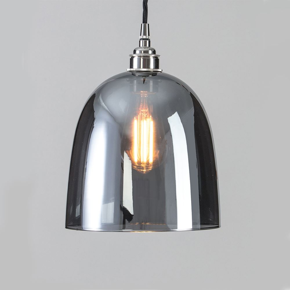 Old School Electric Bell Blown Glass Pendant Smoked Medium Black Flex With Polished Nickel Fittings Grey Designer Pendant Lighting