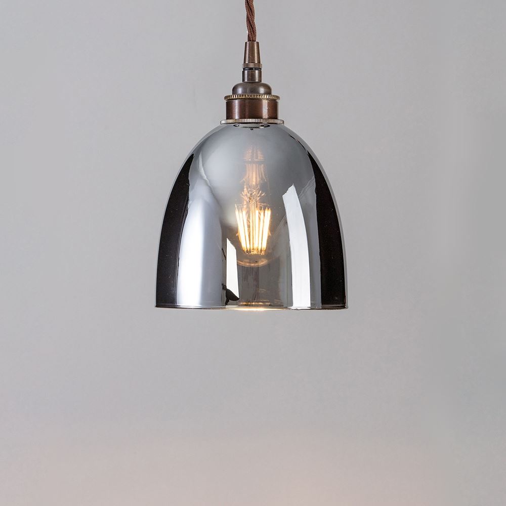 Old School Electric Bell Blown Glass Pendant Smoked Small Brown Flex With Antique Brass Fittings Grey Designer Pendant Lighting