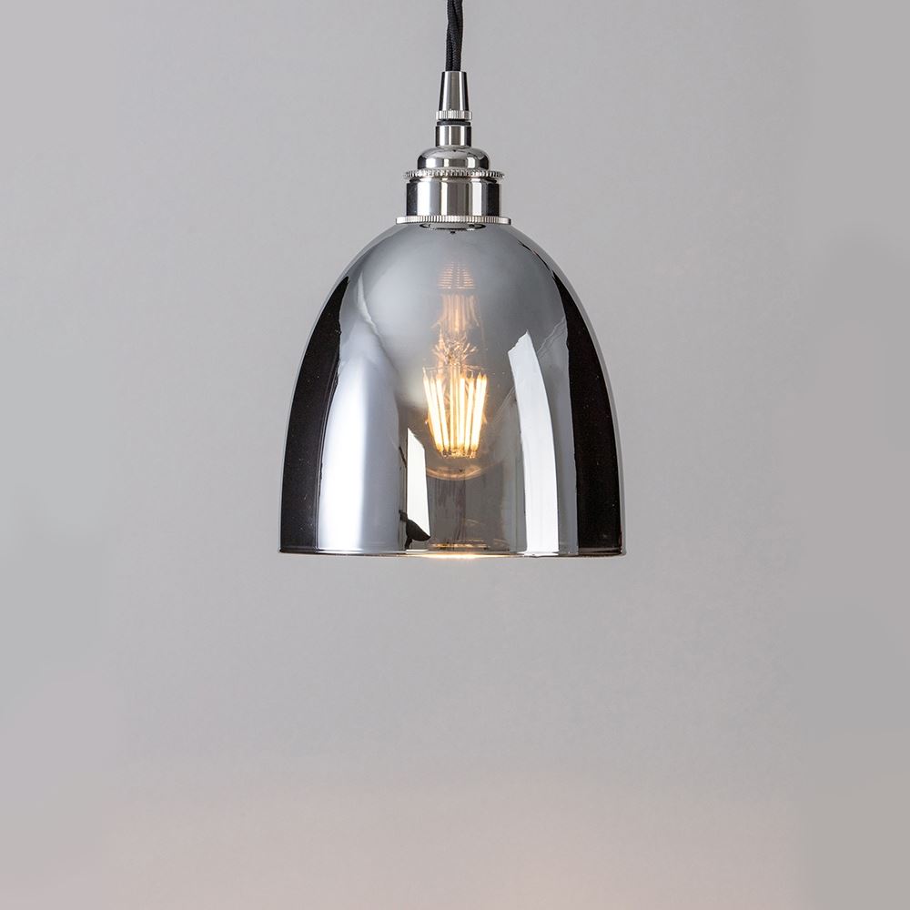 Old School Electric Bell Blown Glass Pendant Smoked Small Black Flex With Polished Nickel Fittings Grey Designer Pendant Lighting