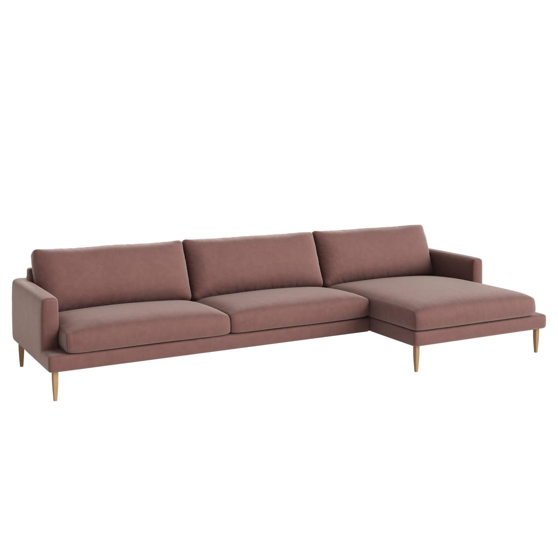 Bolia Veneda Sofa 45 Seater Sofa With Chaise Longue Oiled Oak Ritz Light Rosa Right Pink Designer Furniture From Holloways Of Ludlow