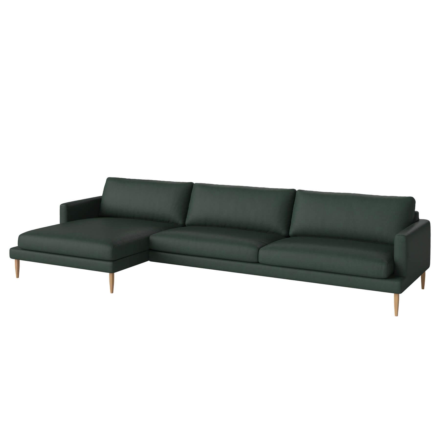 Bolia Veneda Sofa 45 Seater Sofa With Chaise Longue Oiled Oak Gaja Dark Green Left Green Designer Furniture From Holloways Of Ludlow