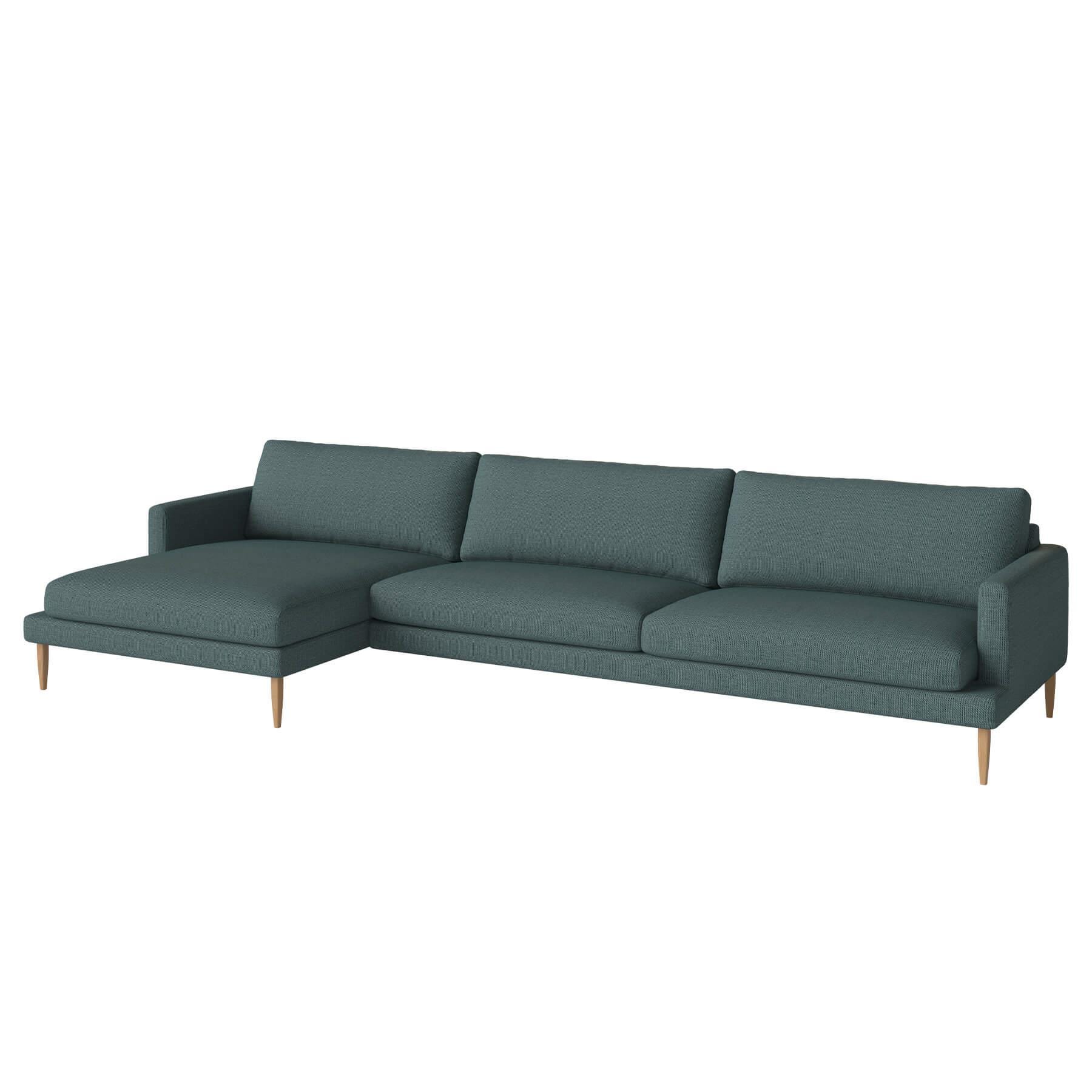 Bolia Veneda Sofa 45 Seater Sofa With Chaise Longue Oiled Oak London Sea Green Left Green Designer Furniture From Holloways Of Ludlow