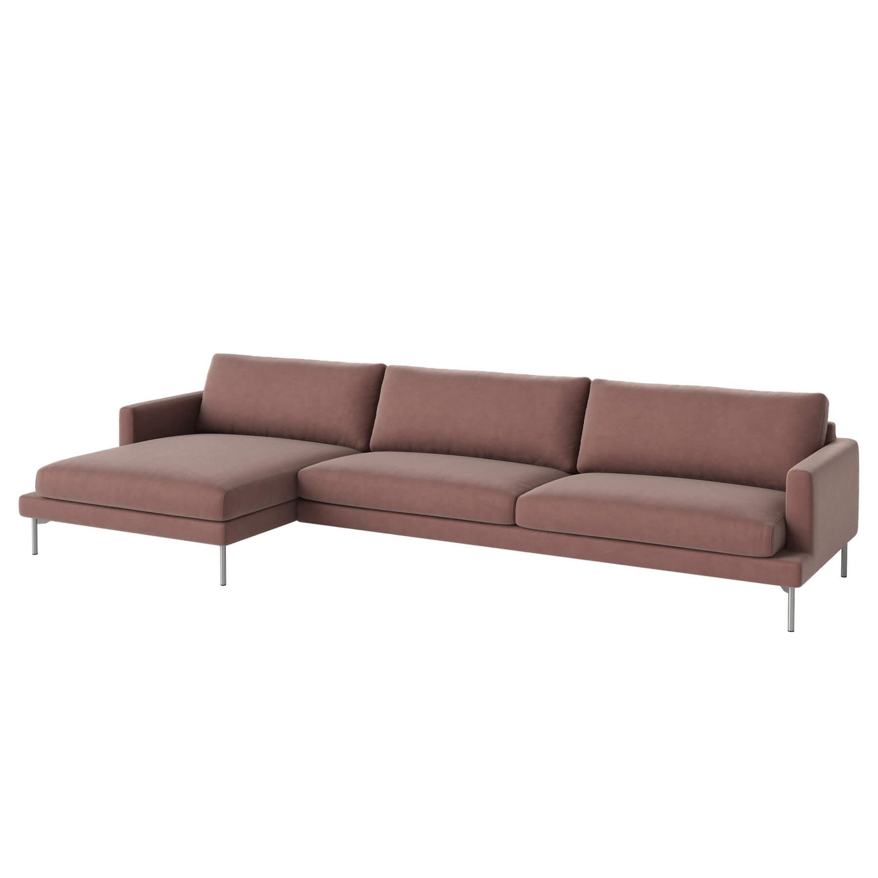 Bolia Veneda Sofa 45 Seater Sofa With Chaise Longue Brushed Steel Ritz Light Rosa Left Pink Designer Furniture From Holloways Of Ludlow