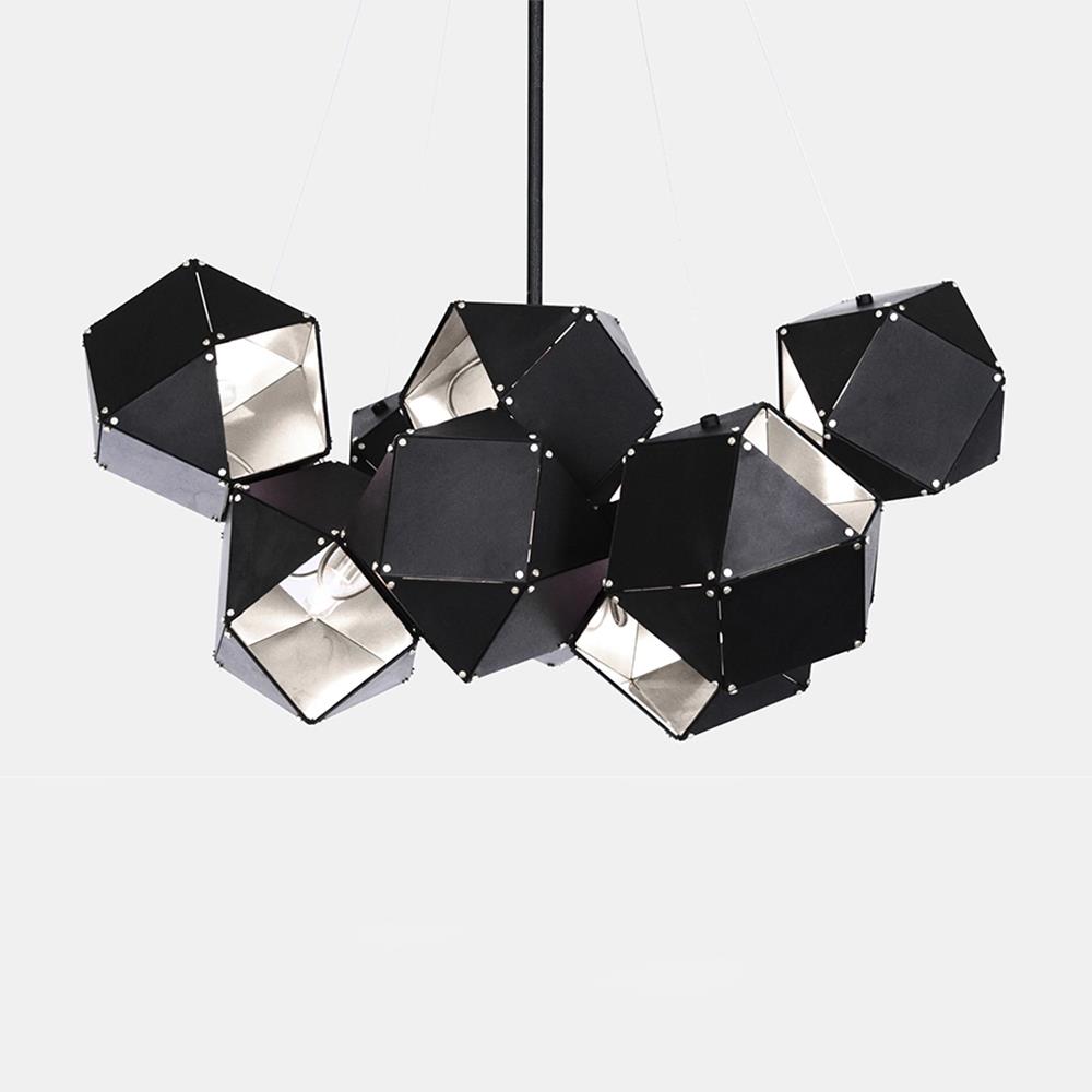 Welles Central Chandelier Black And Satin Nickel Blackened Steel