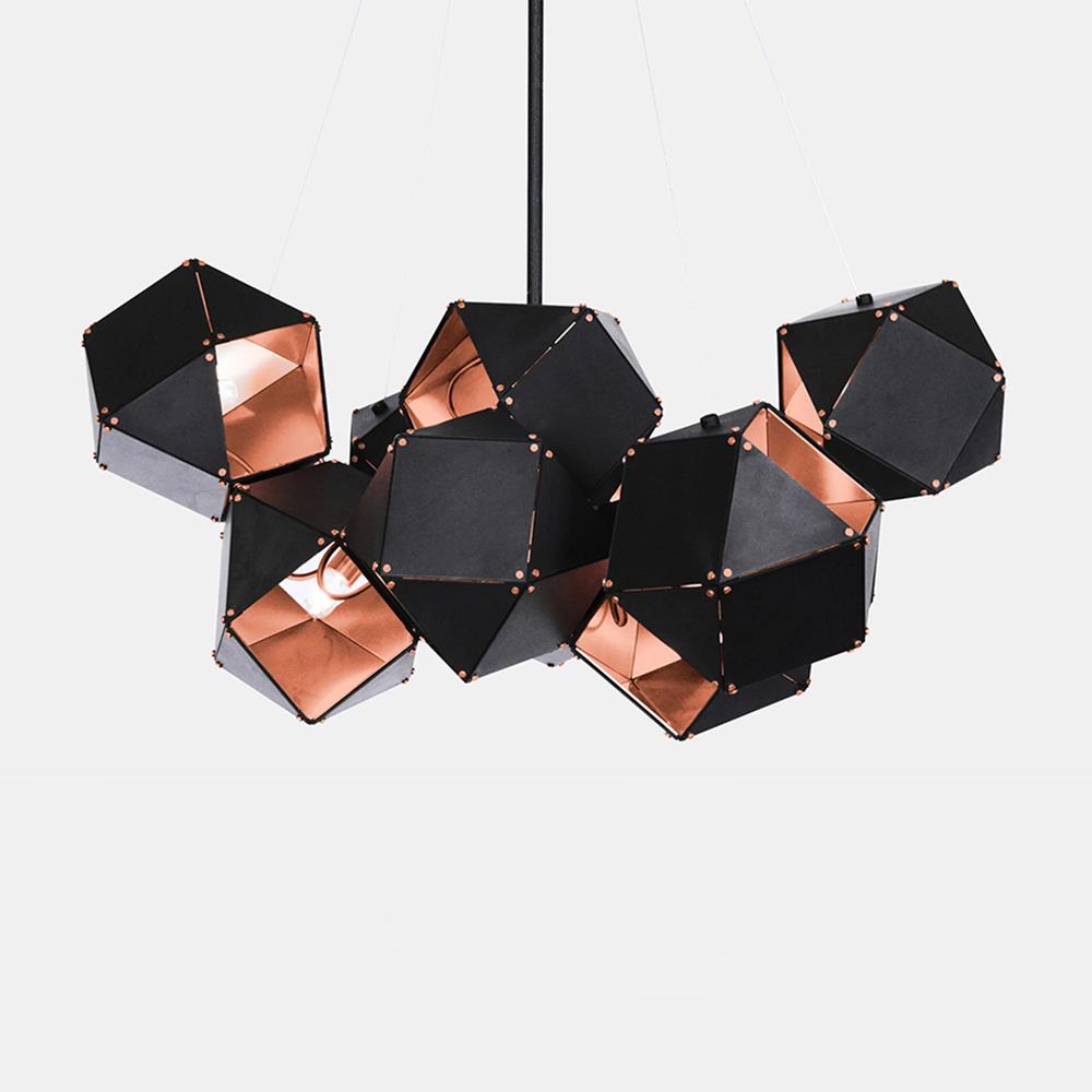 Welles Central Chandelier Black And Satin Copper Blackened Steel