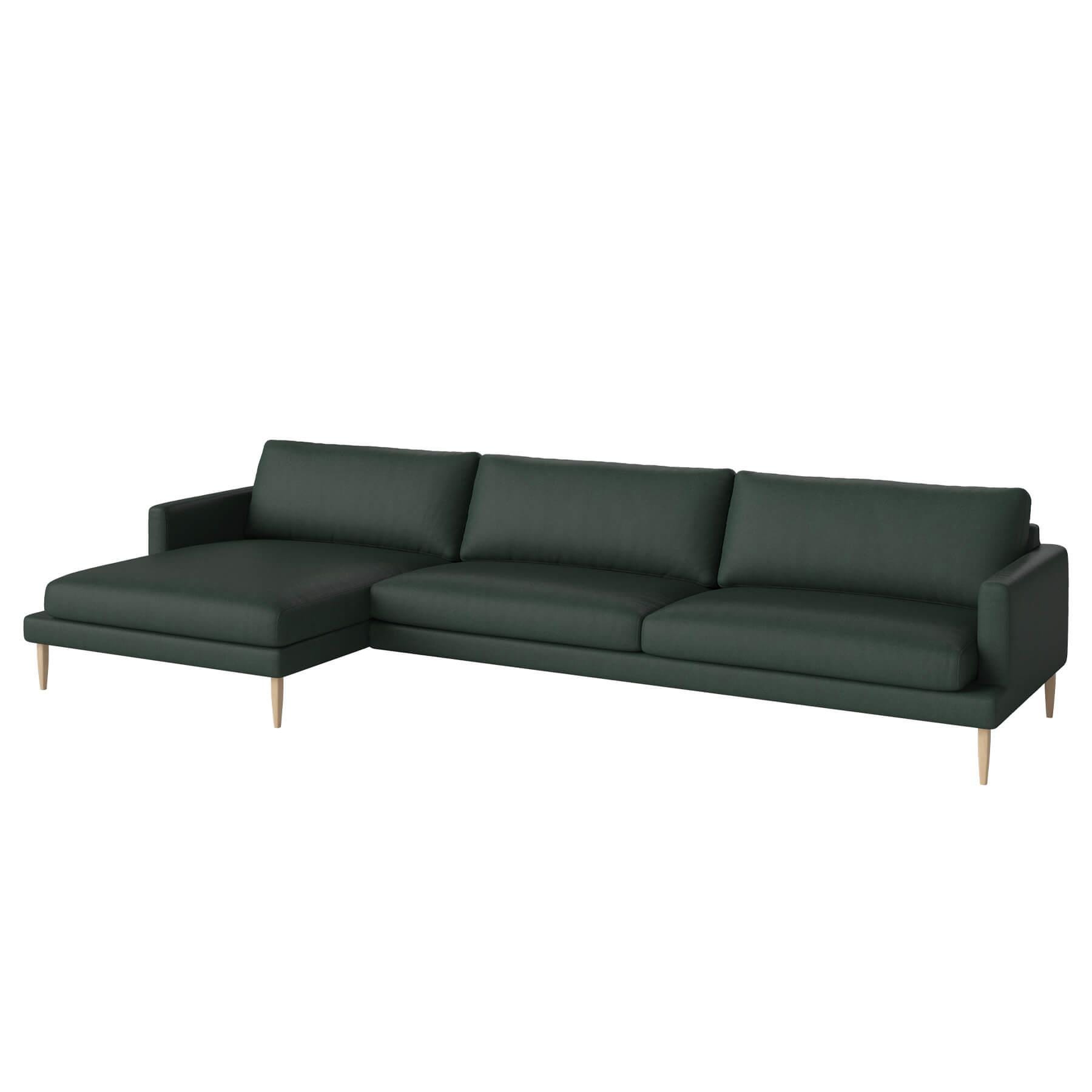 Bolia Veneda Sofa 45 Seater Sofa With Chaise Longue White Oiled Oak Gaja Dark Green Left Green Designer Furniture From Holloways Of Ludlow