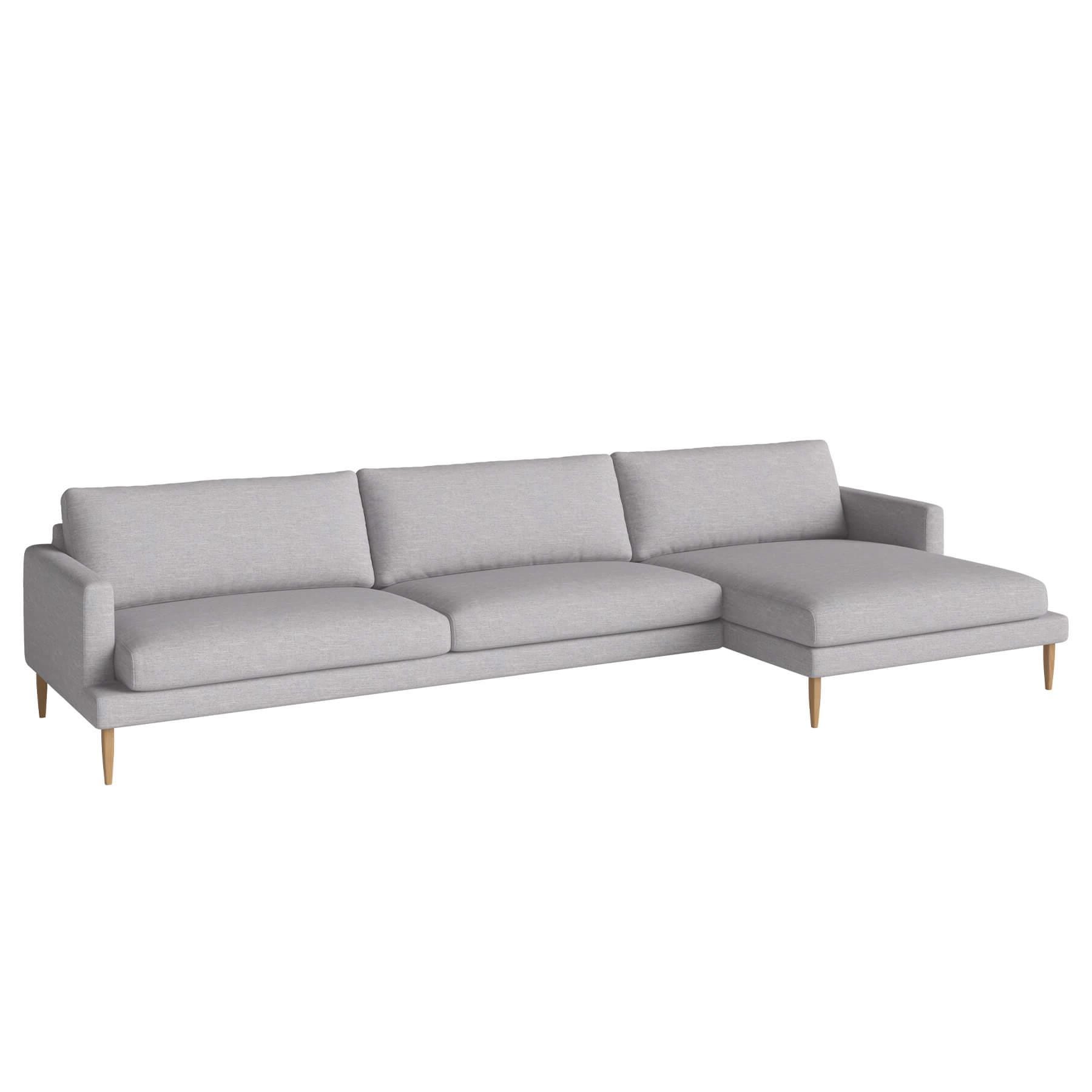 Bolia Veneda Sofa 45 Seater Sofa With Chaise Longue Oiled Oak Baize Light Grey Right Grey Designer Furniture From Holloways Of Ludlow