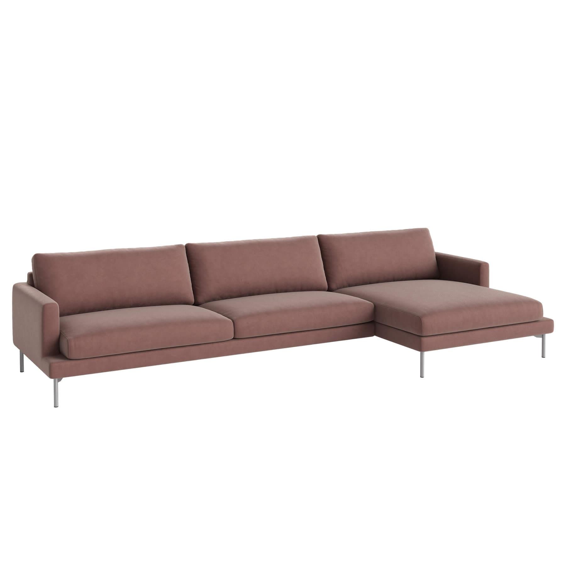 Bolia Veneda Sofa 45 Seater Sofa With Chaise Longue Brushed Steel Ritz Light Rosa Right Pink Designer Furniture From Holloways Of Ludlow