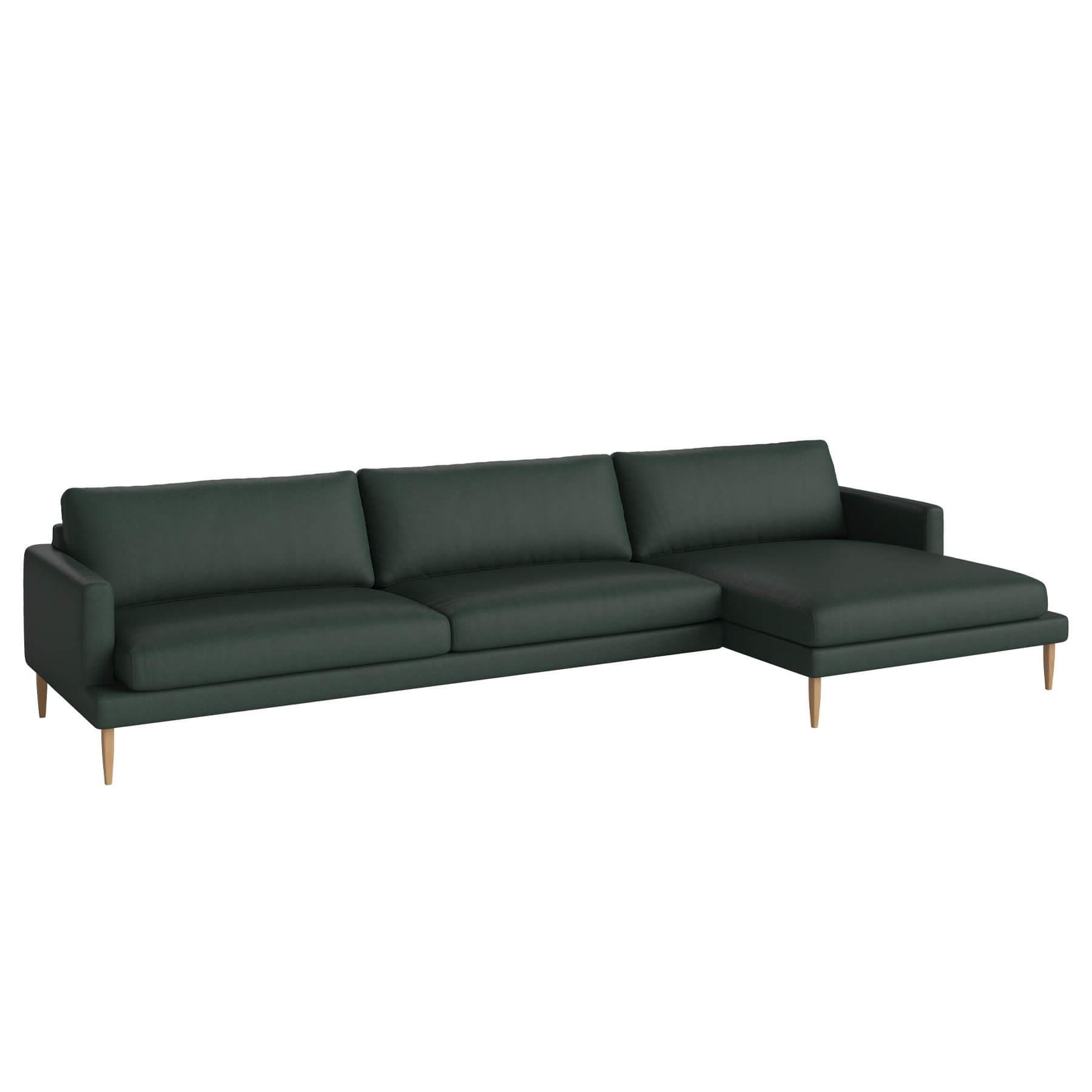 Bolia Veneda Sofa 45 Seater Sofa With Chaise Longue Oiled Oak Gaja Dark Green Right Green Designer Furniture From Holloways Of Ludlow