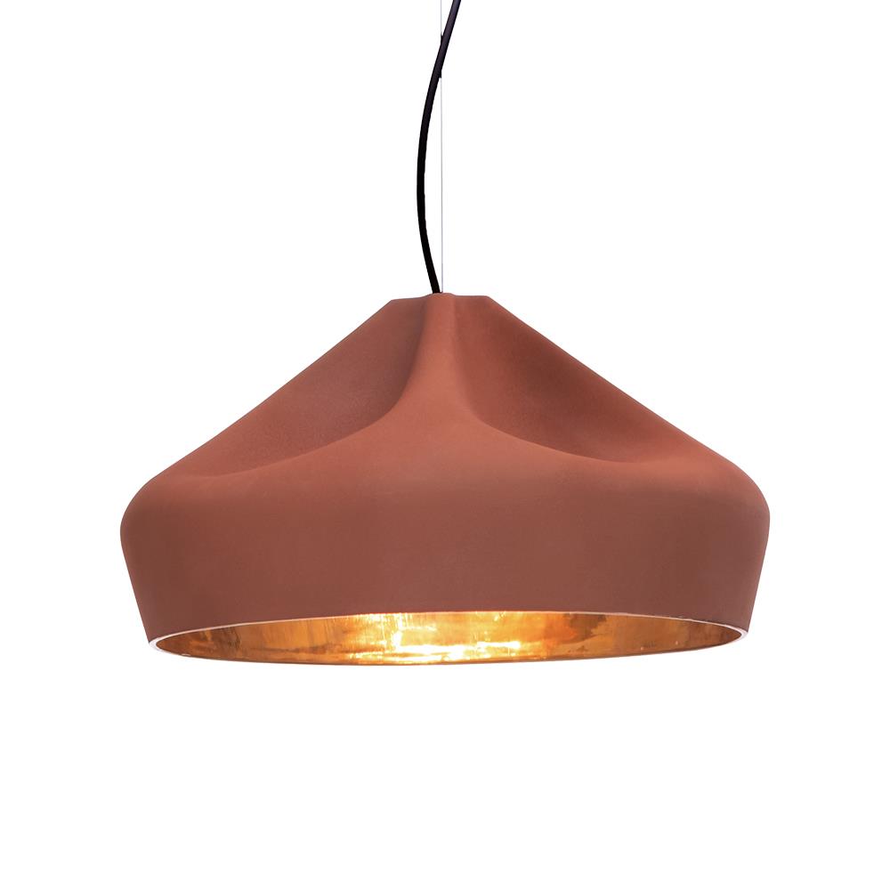 Marset Pleat Box Pendant 47 Terracotta Gold Interior Red Designer Pendant Lighting