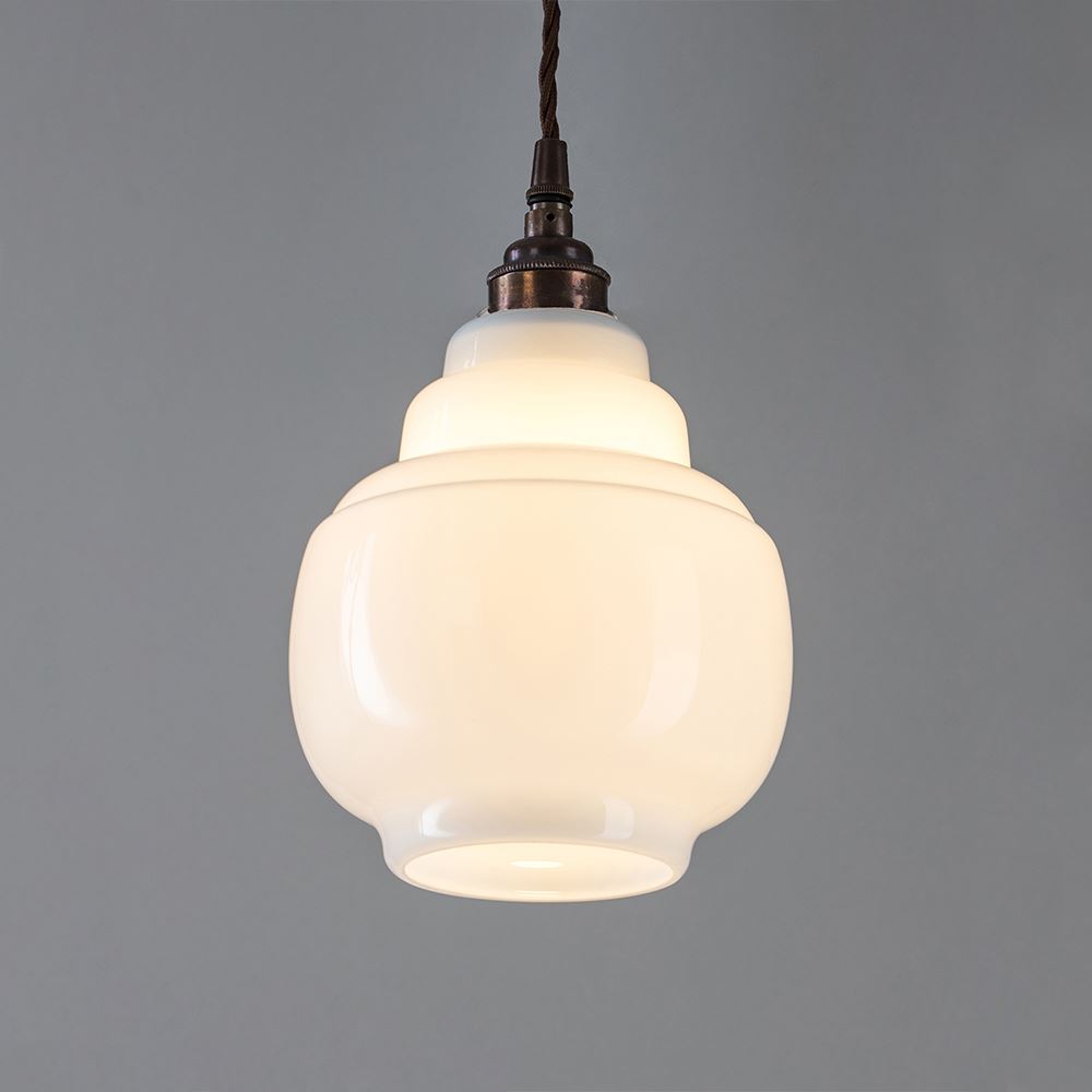 Old School Electric Barrel Opal Glass Pendant Brown Flex With Antique Brass Fittings 3m Flex White Designer Pendant Lighting