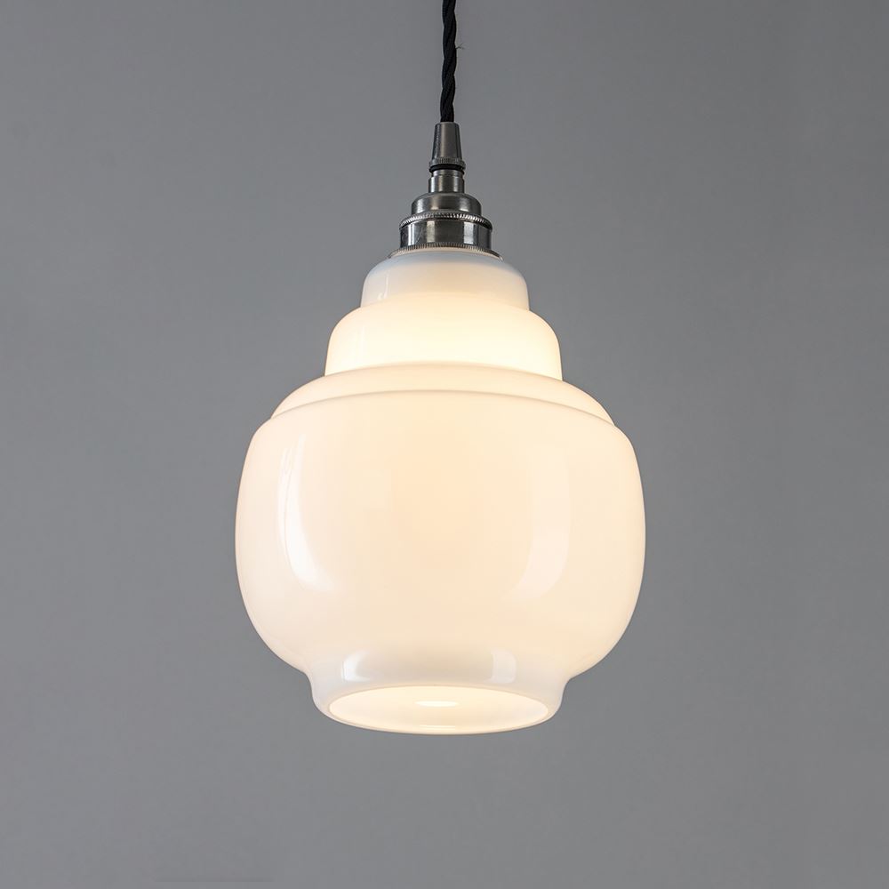 Old School Electric Barrel Opal Glass Pendant Black Flex With Polished Nickel Fittings 3m Flex White Designer Pendant Lighting