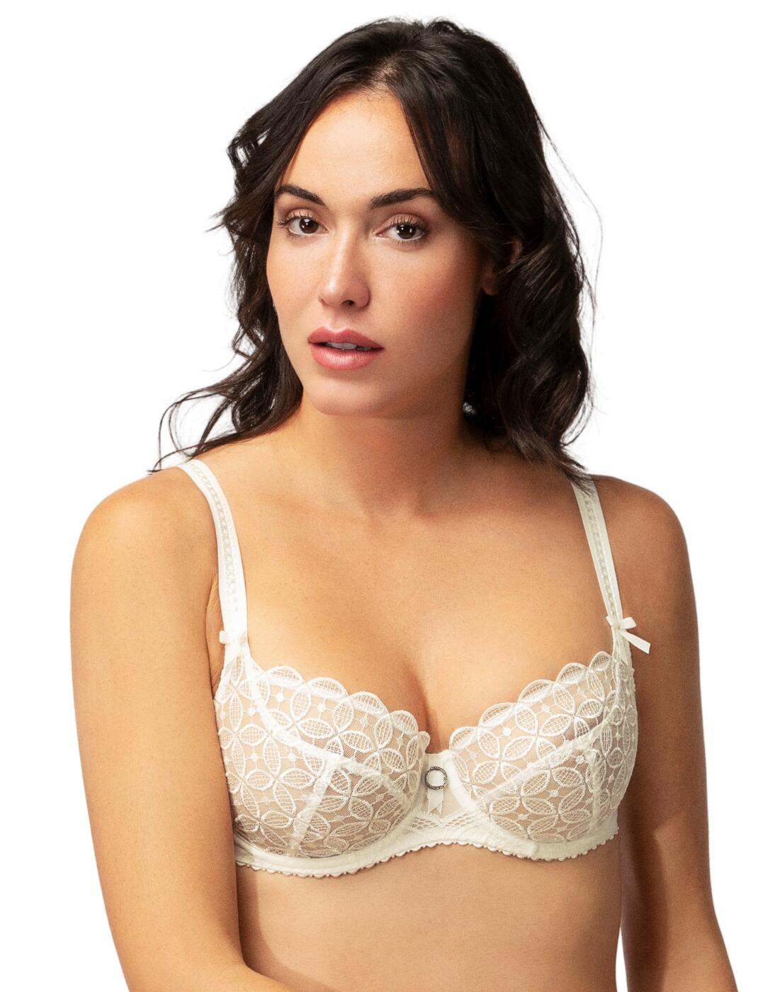 The beautiful Romy collection by Empreinte will add a touch of luxury to your everyday lingerie. This elegant bra boasts a modest balcony style coverage and the semi-sheer lace section highlighting the cleavage adding a seductive finish. Underwiring offers support without uncomfortable padding. Pair with flirty coordinates from the Romy collection by Empreinte.