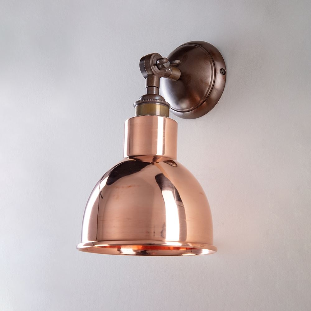 Old School Electric Churchill Wall Light Metal Shades Churchill Short Arm Antique Brass With Copper Shade