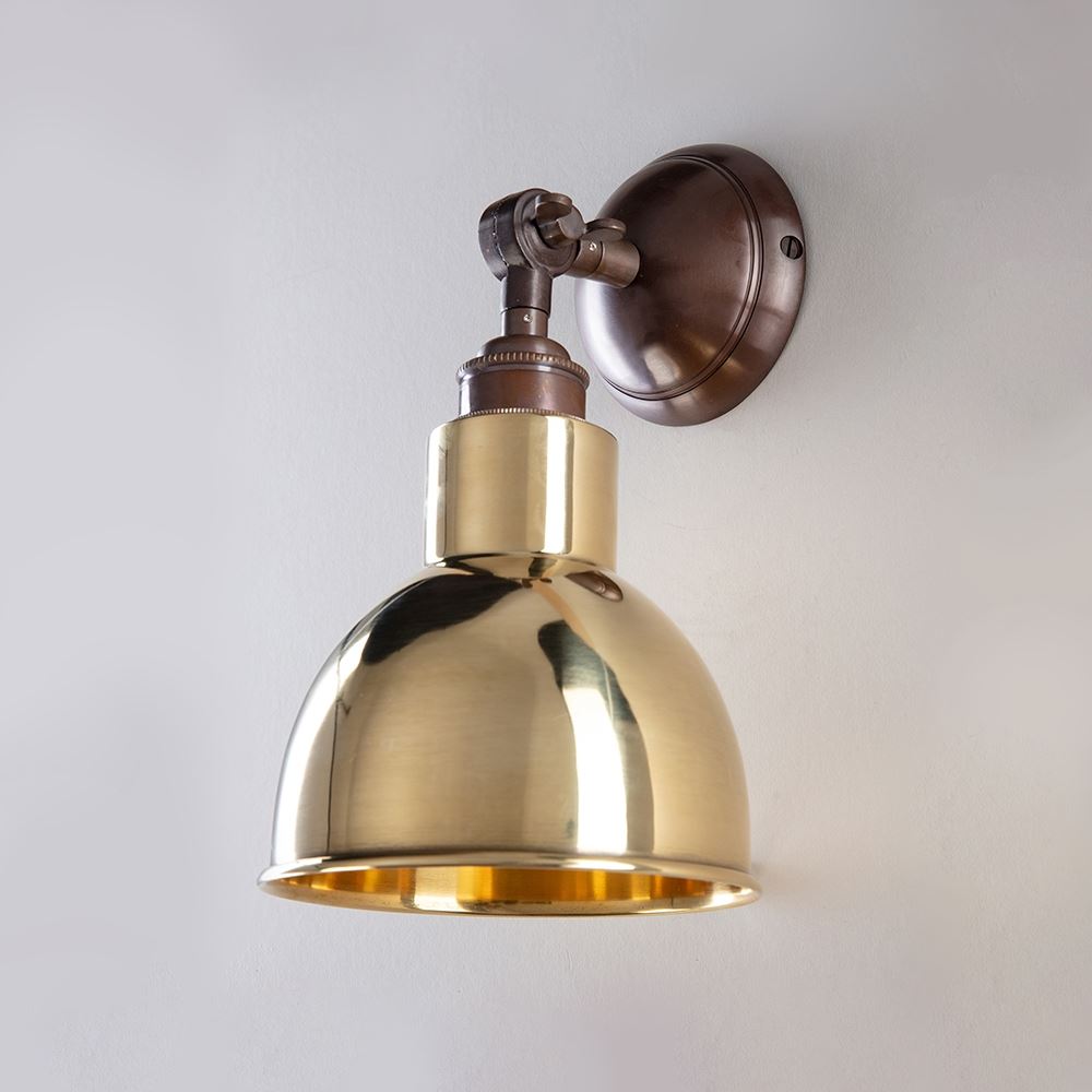 Old School Electric Churchill Wall Light Metal Shades Churchill Short Arm Antique Brass With Polished Brass Shade