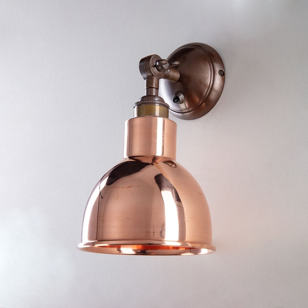 Old School Electric Churchill Wall Light Metal Shades Churchill Short Arm Switched Antique Brass With Copper Shade